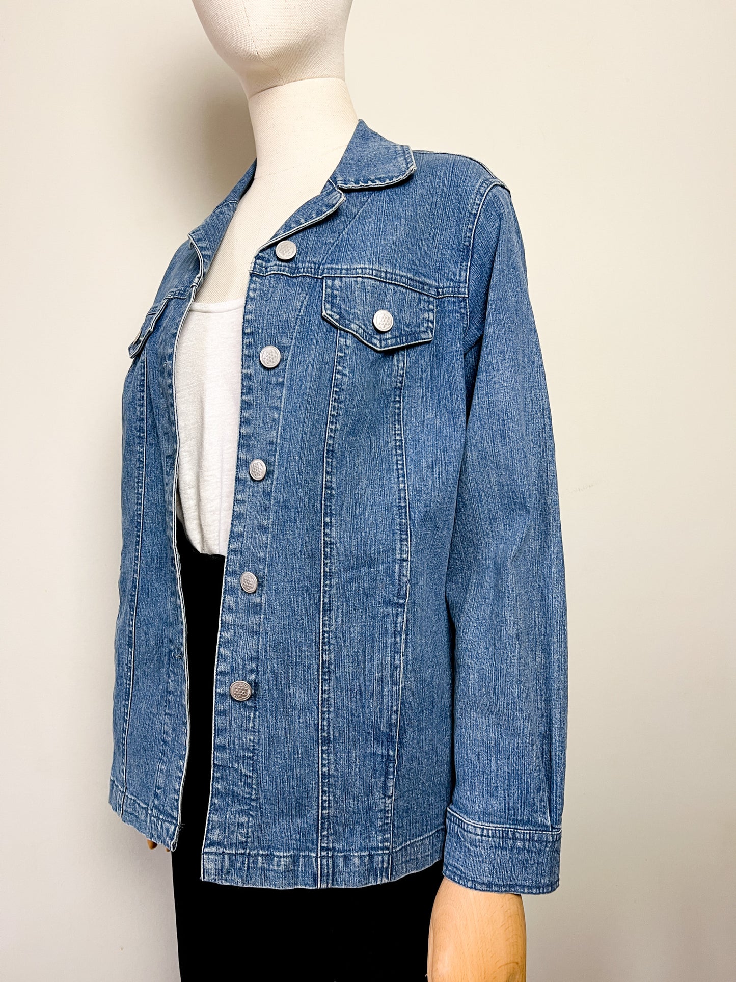 Veste-Chemise en Jean Vintage Damart - Coton Stretch & Coupe Longue Évasée - Taille 40 FR (L)