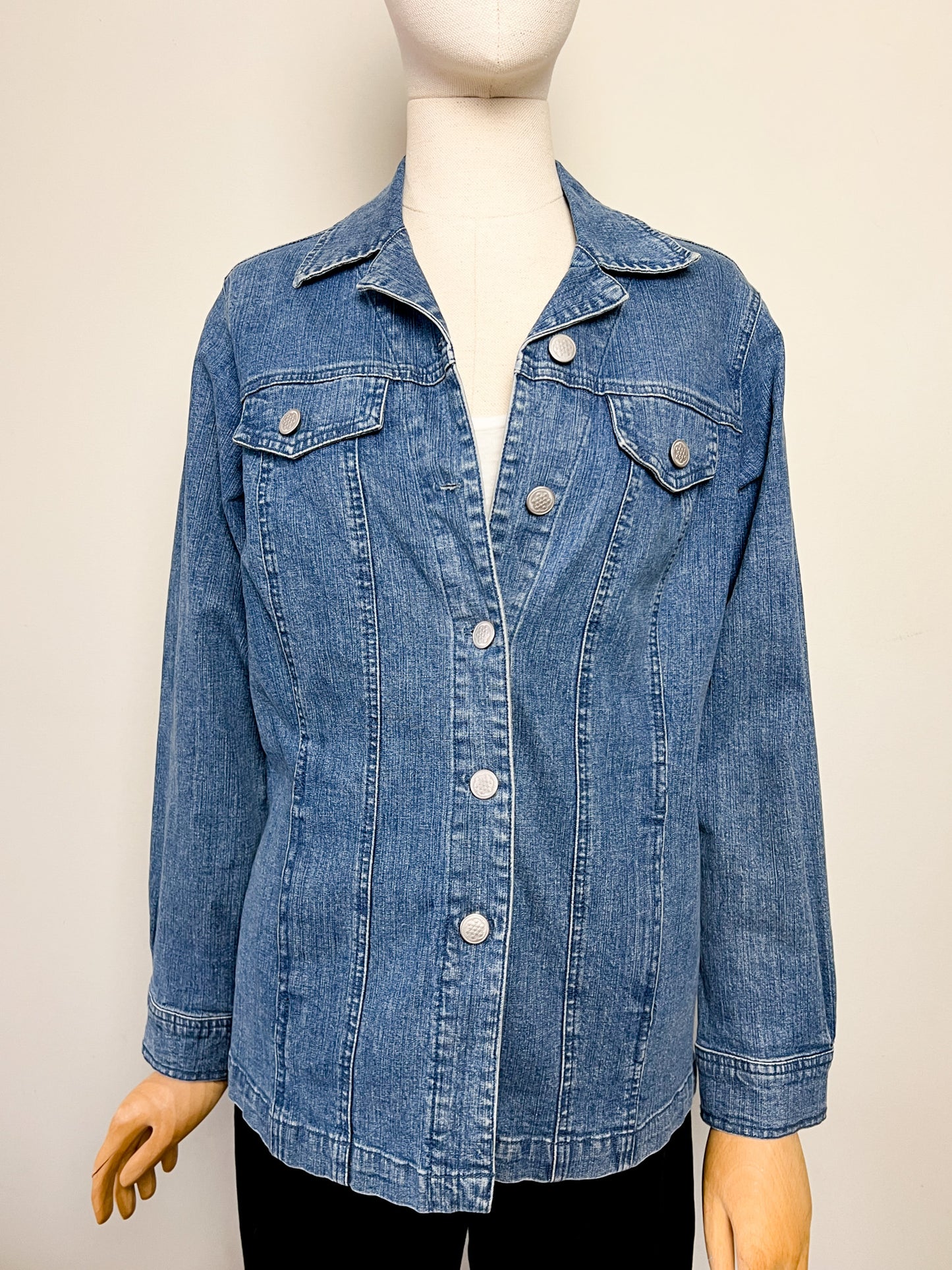 Veste-Chemise en Jean Vintage Damart - Coton Stretch & Coupe Longue Évasée - Taille 40 FR (L)