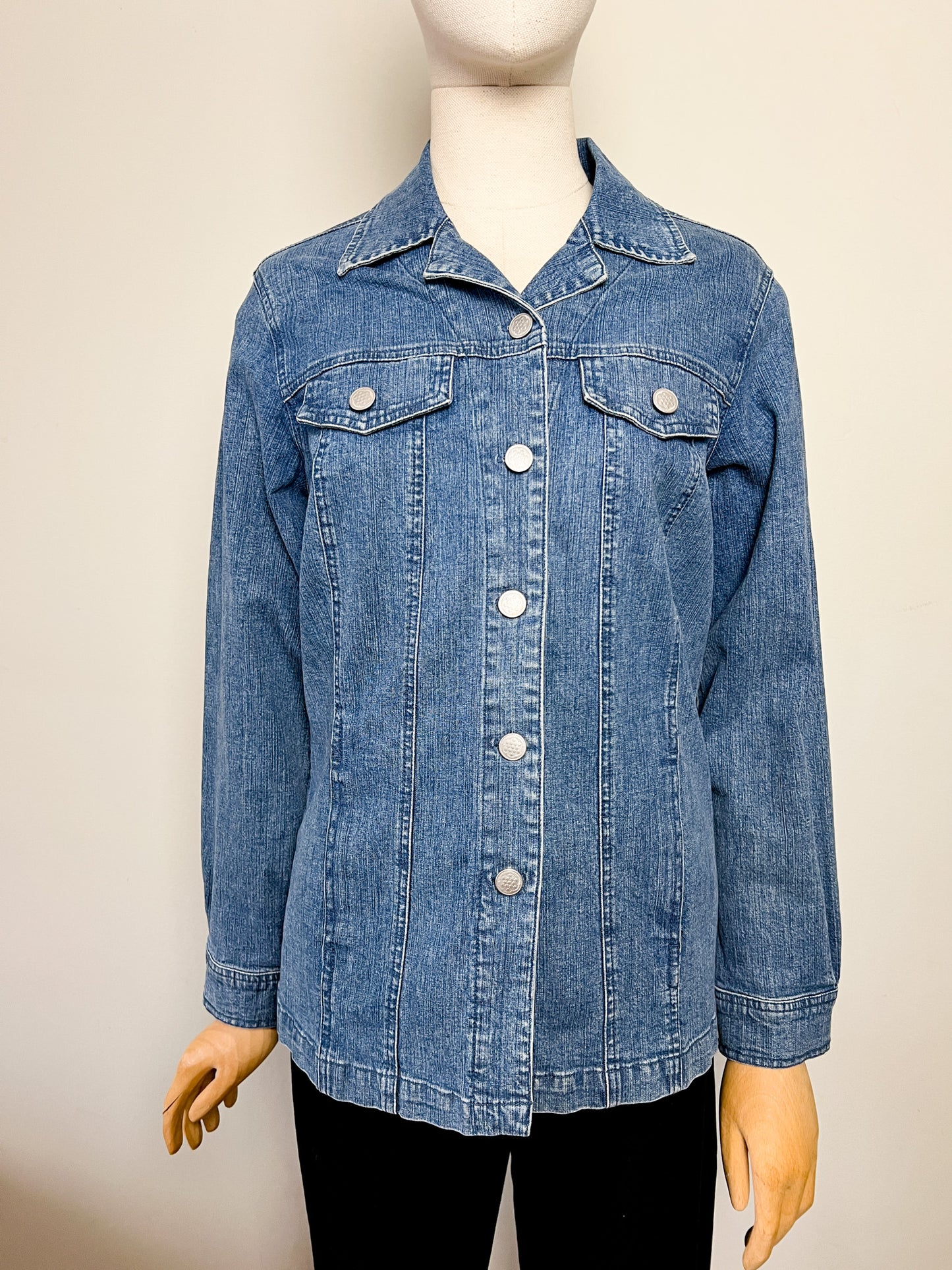 Veste-Chemise en Jean Vintage Damart - Coton Stretch & Coupe Longue Évasée - Taille 40 FR (L)