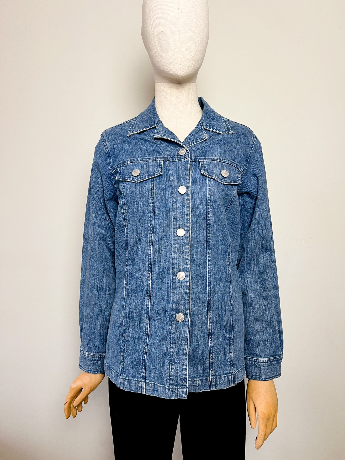 Veste-Chemise en Jean Vintage Damart - Coton Stretch & Coupe Longue Évasée - Taille 40 FR (L)