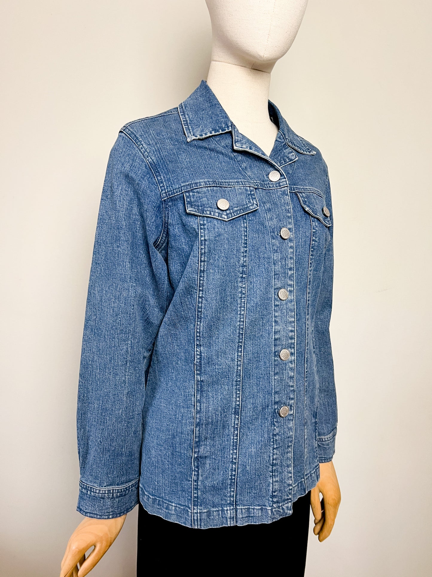 Veste-Chemise en Jean Vintage Damart - Coton Stretch & Coupe Longue Évasée - Taille 40 FR (L)