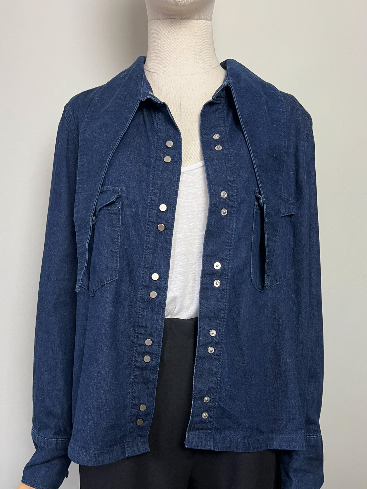 Chemise Denim Zara Col Cravate Indigo - Boutons Pression Métalliques - T. 40 FR (L)