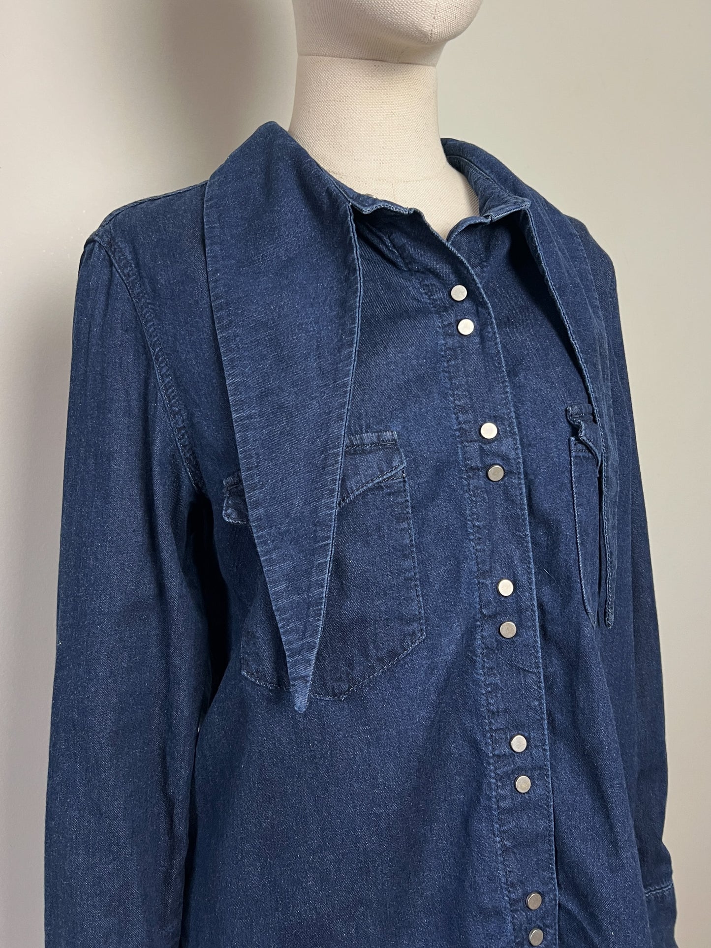 Chemise Denim Zara Col Cravate Indigo - Boutons Pression Métalliques - T. 40 FR (L)
