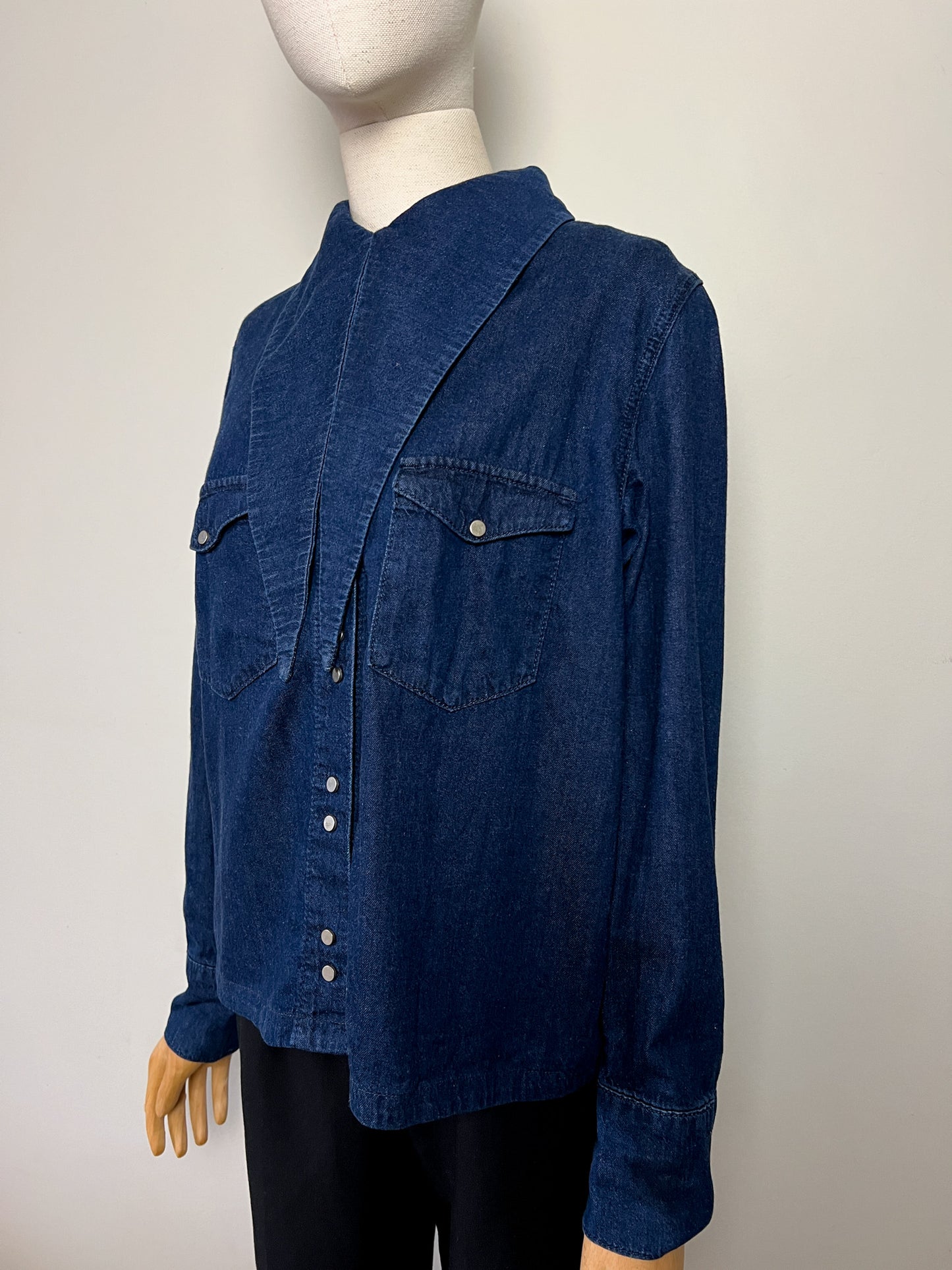 Chemise Denim Zara Col Cravate Indigo - Boutons Pression Métalliques - T. 40 FR (L)