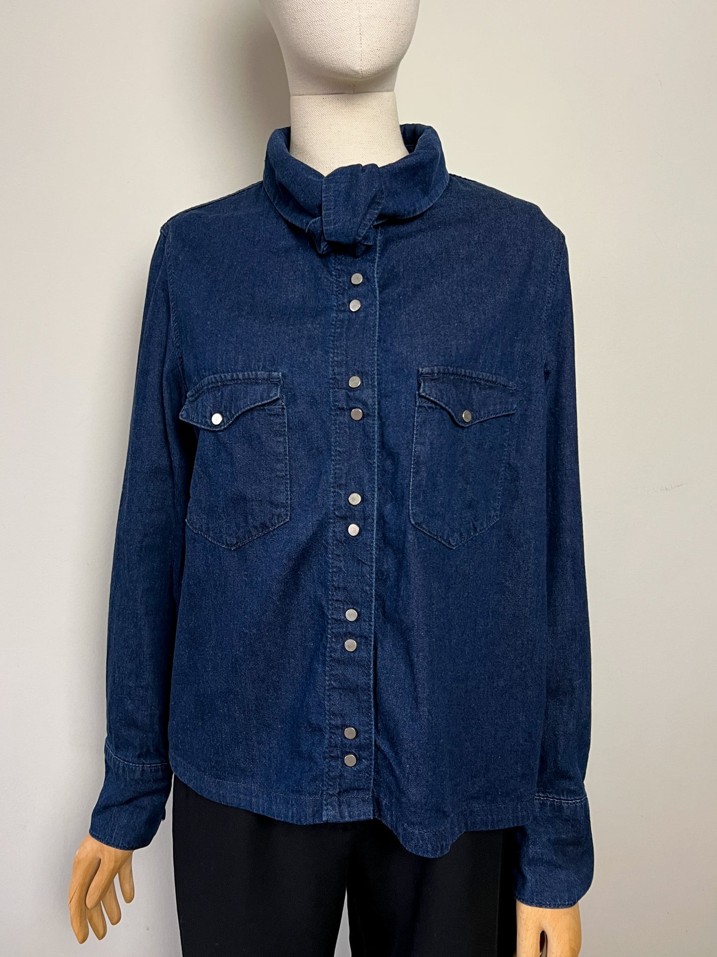 Chemise Denim Zara Col Cravate Indigo - Boutons Pression Métalliques - T. 40 FR (L)