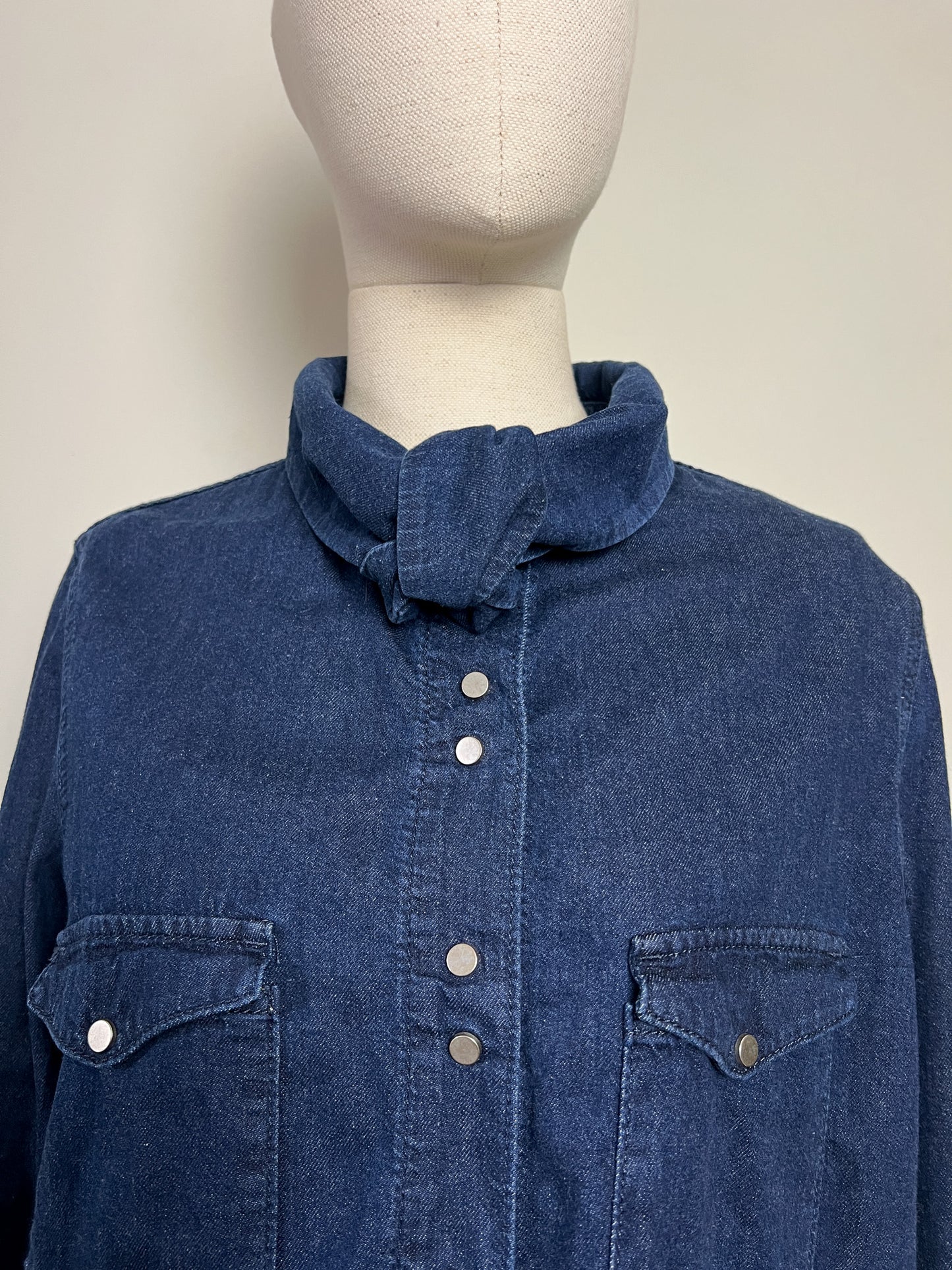 Chemise Denim Zara Col Cravate Indigo - Boutons Pression Métalliques - T. 40 FR (L)