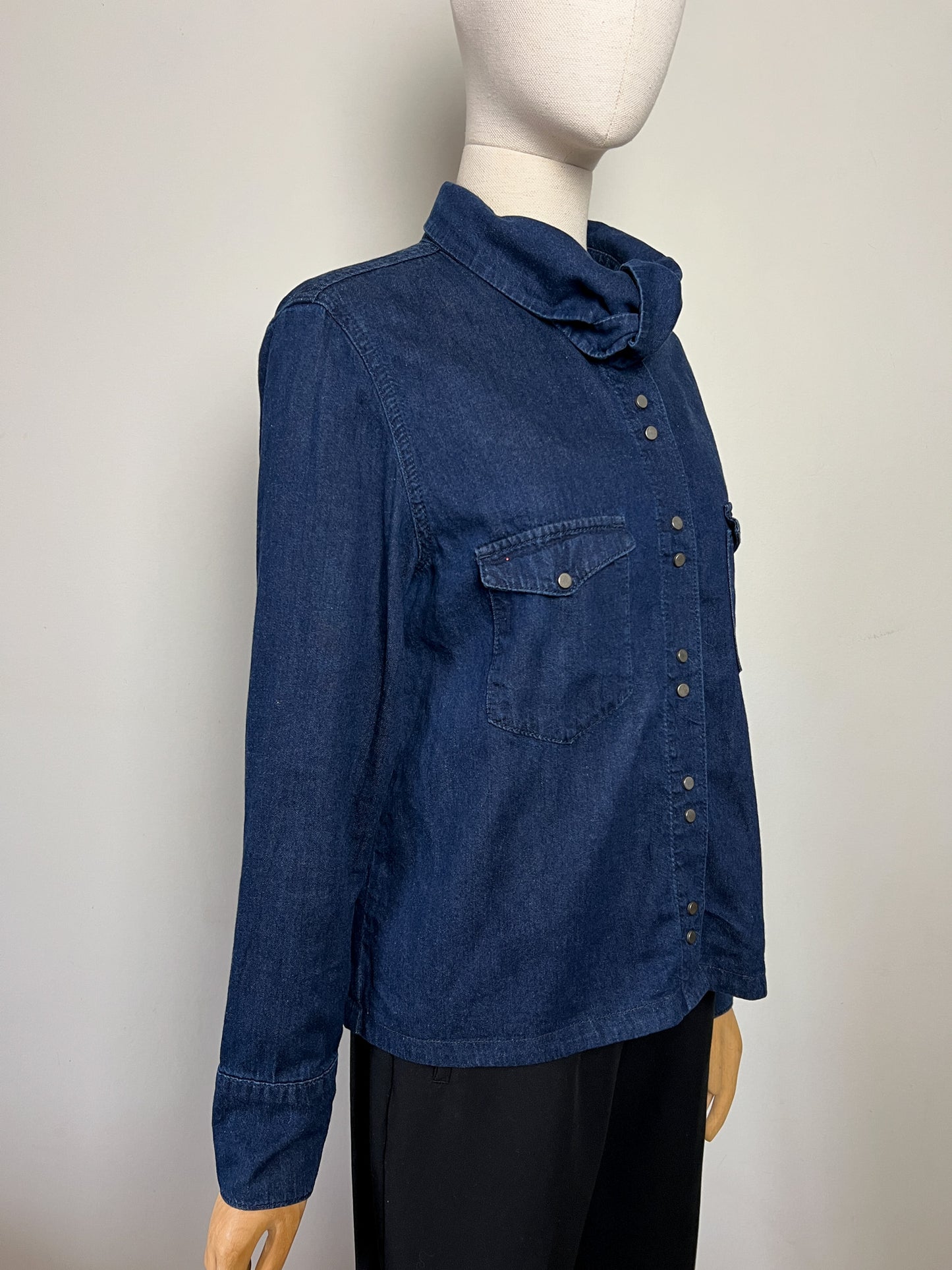 Chemise Denim Zara Col Cravate Indigo - Boutons Pression Métalliques - T. 40 FR (L)