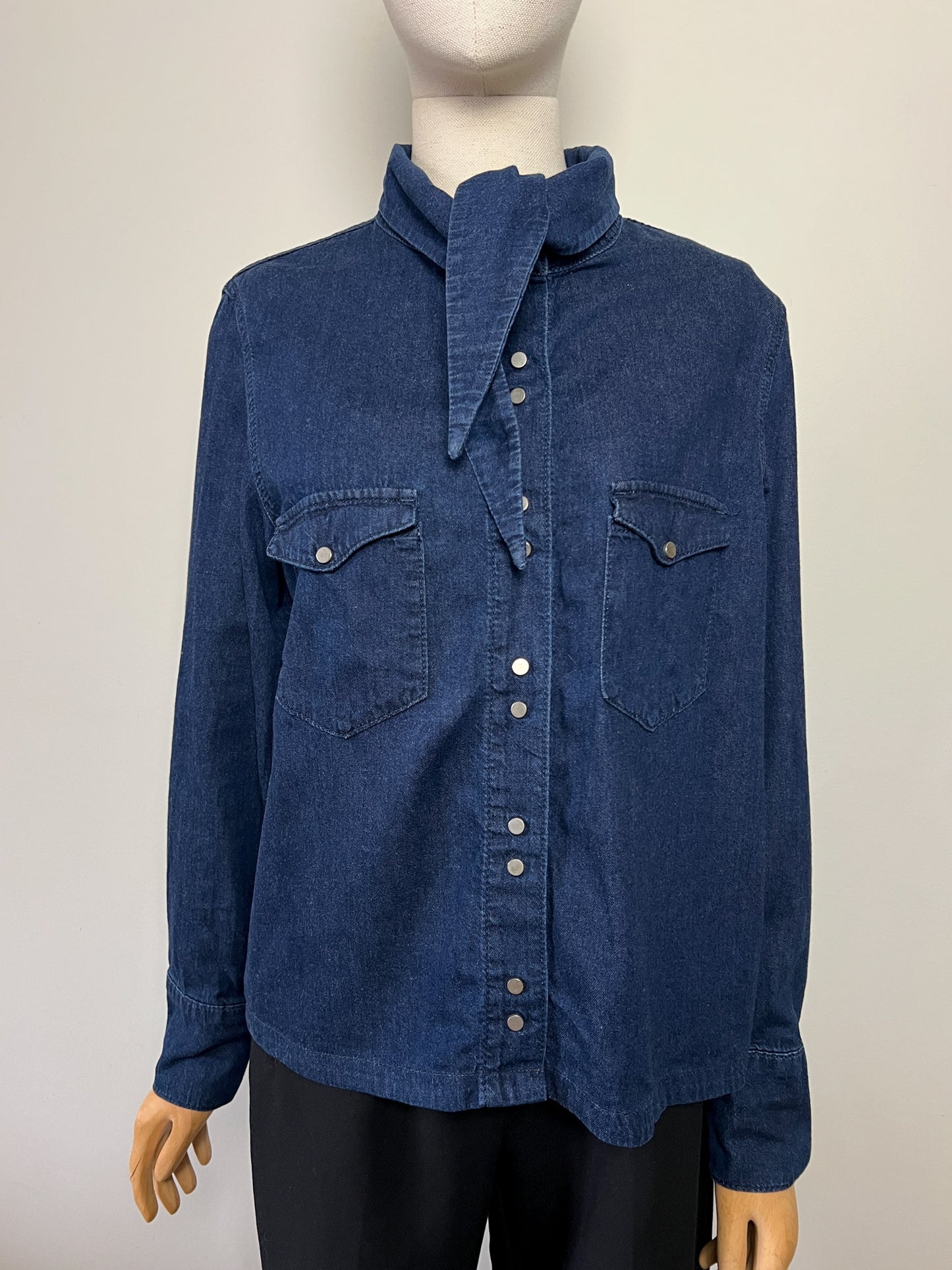 Chemise Denim Zara Col Cravate Indigo - Boutons Pression Métalliques - T. 40 FR (L)