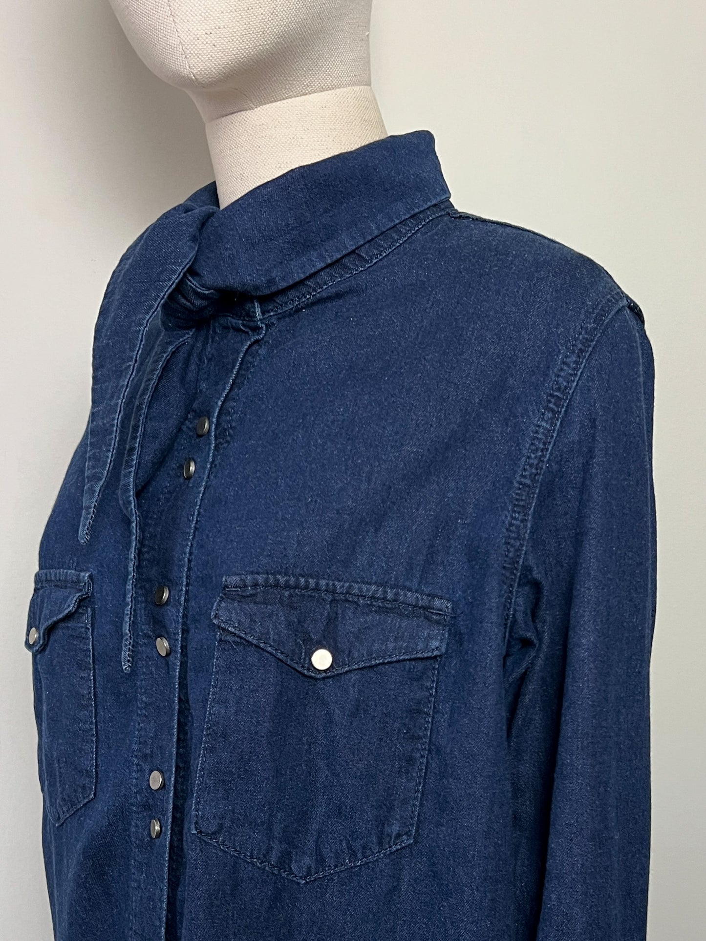 Chemise Denim Zara Col Cravate Indigo - Boutons Pression Métalliques - T. 40 FR (L)