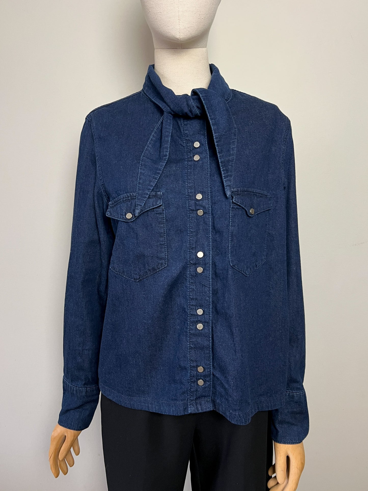 Chemise Denim Zara Col Cravate Indigo - Boutons Pression Métalliques - T. 40 FR (L)