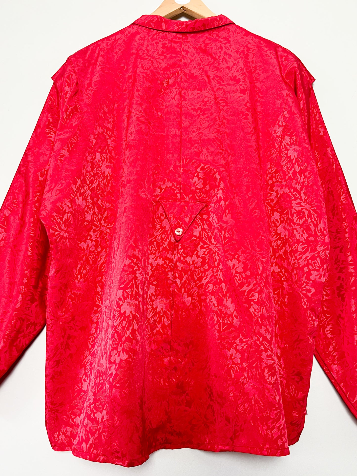 Blouse Chemisier Vintage Oversize Rouge Damassé - Col Modulable - Années 80/90 - T. 38 à 44 FR (M à XXL)