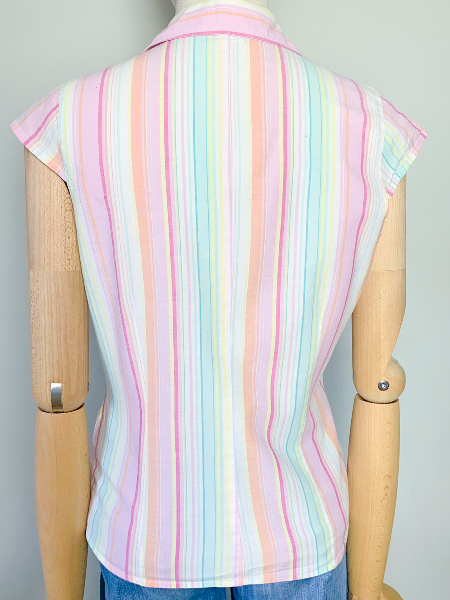 Top manches mancherons col chemise rayé couleurs pastels vintage
