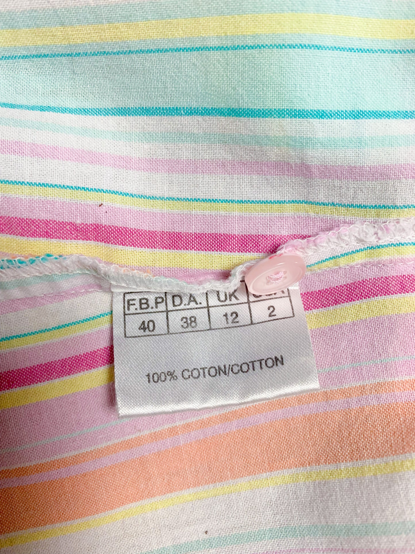Top manches mancherons col chemise rayé couleurs pastels vintage