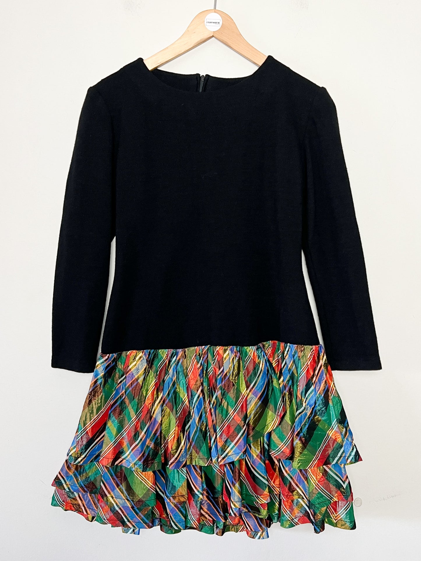 Robe Mini Vintage Bi-Matière Noir & Blanc - Haut Laine (Élastique) - Volants - T. 36 (S)