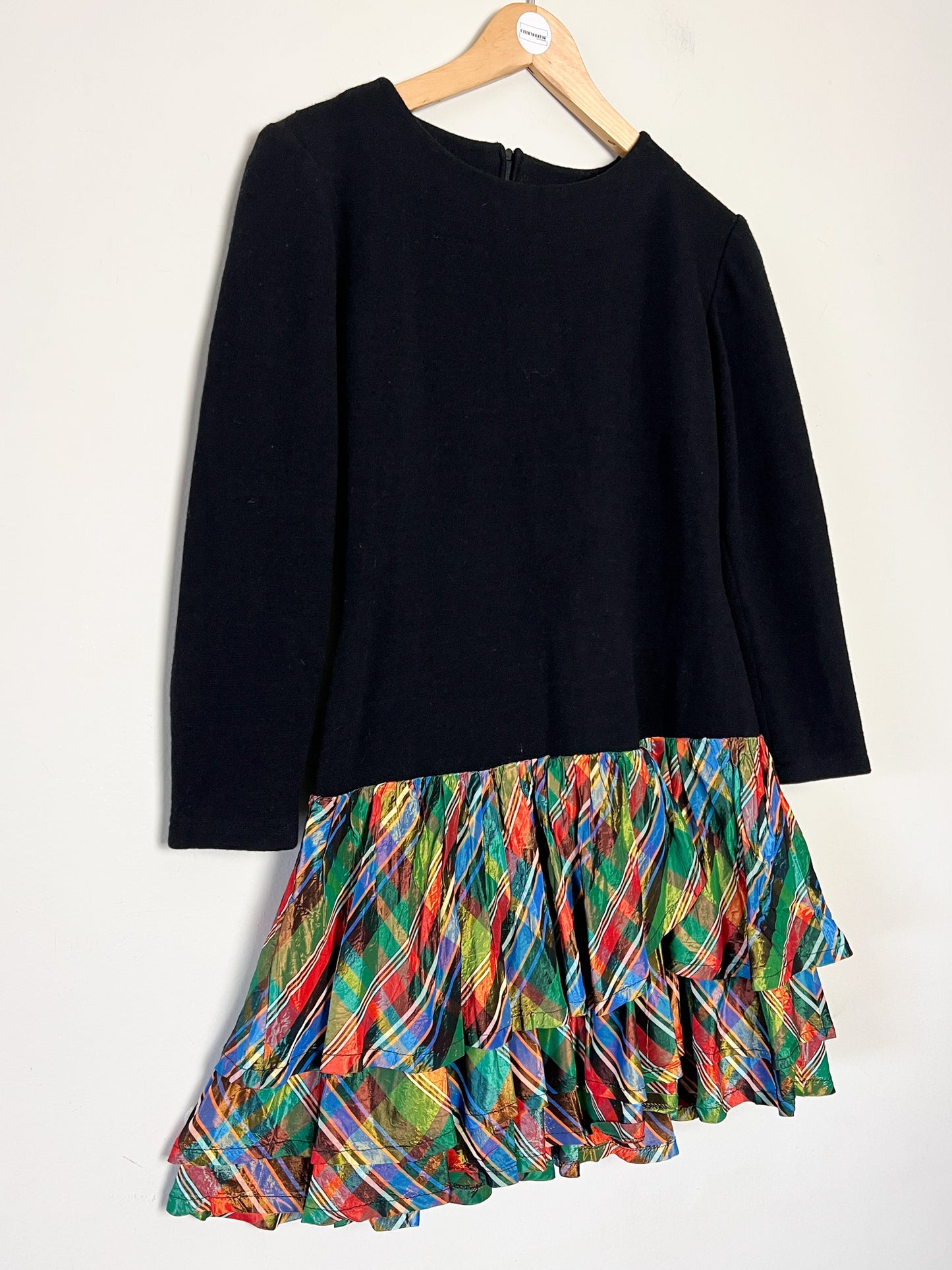 Robe Mini Vintage Bi-Matière Noir & Blanc - Haut Laine (Élastique) - Volants - T. 36 (S)