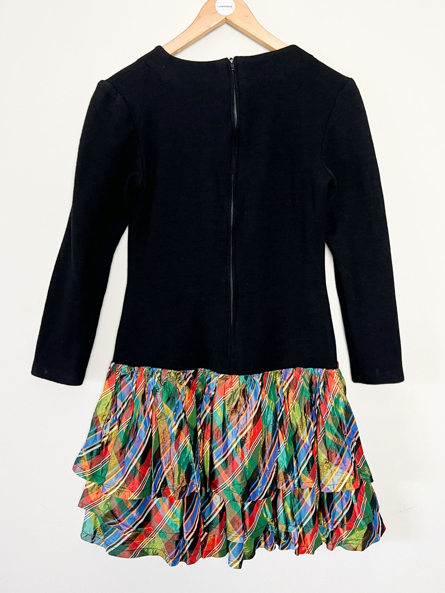 Robe Mini Vintage Bi-Matière Noir & Blanc - Haut Laine (Élastique) - Volants - T. 36 (S)