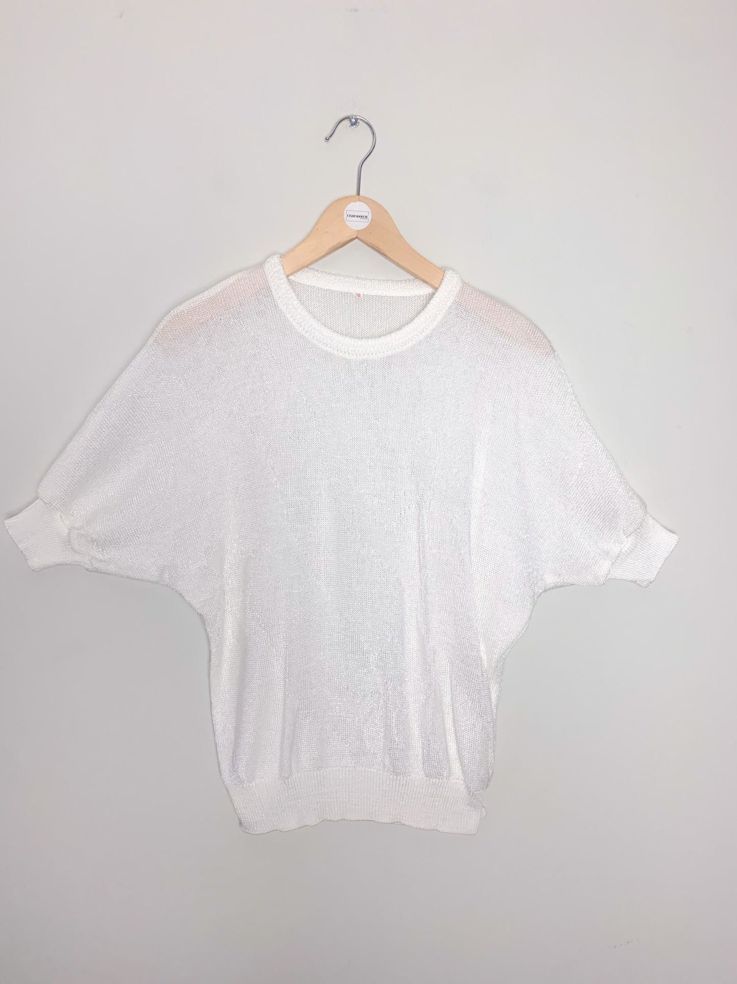Top en maille manches courtes blanc Vintage
