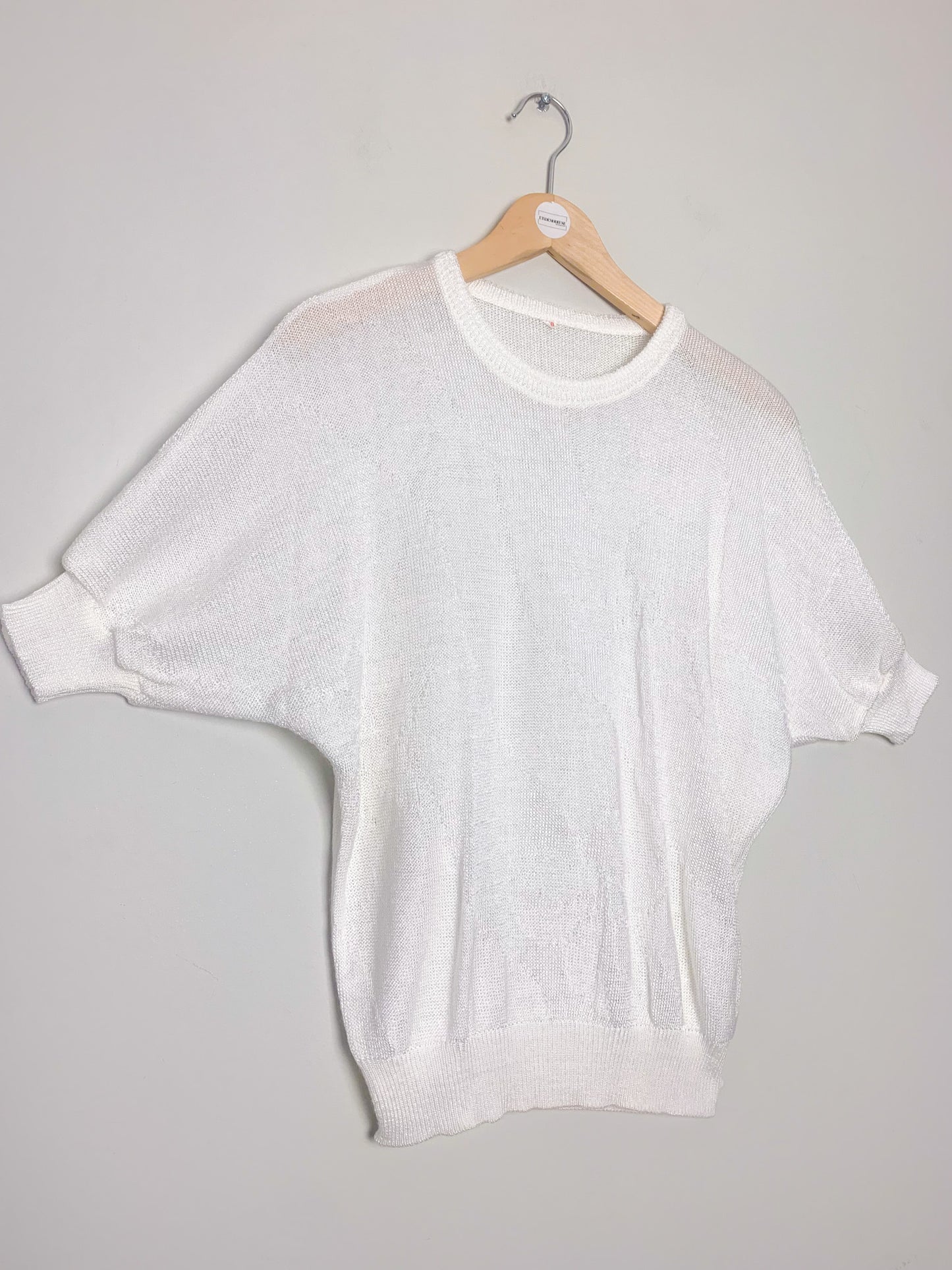 Top en maille manches courtes blanc Vintage