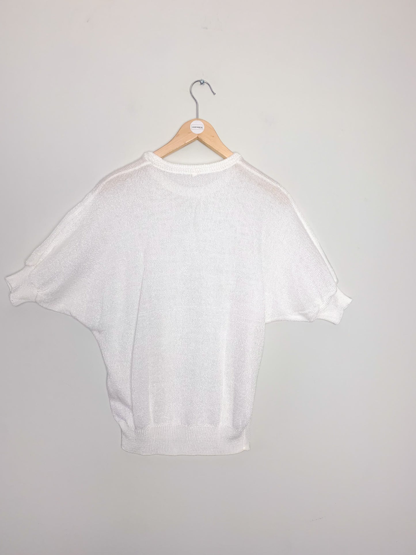 Top en maille manches courtes blanc Vintage