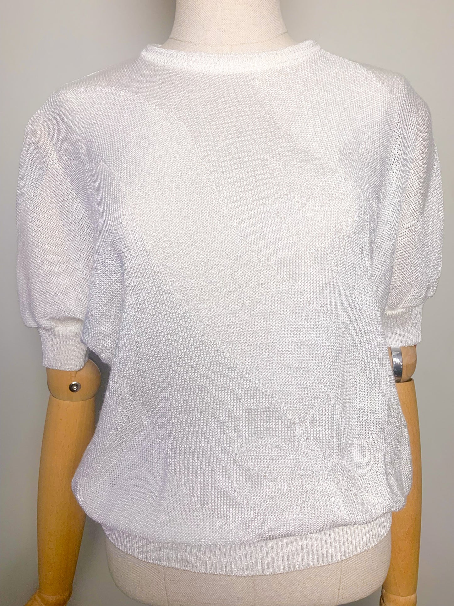 Top en maille manches courtes blanc Vintage