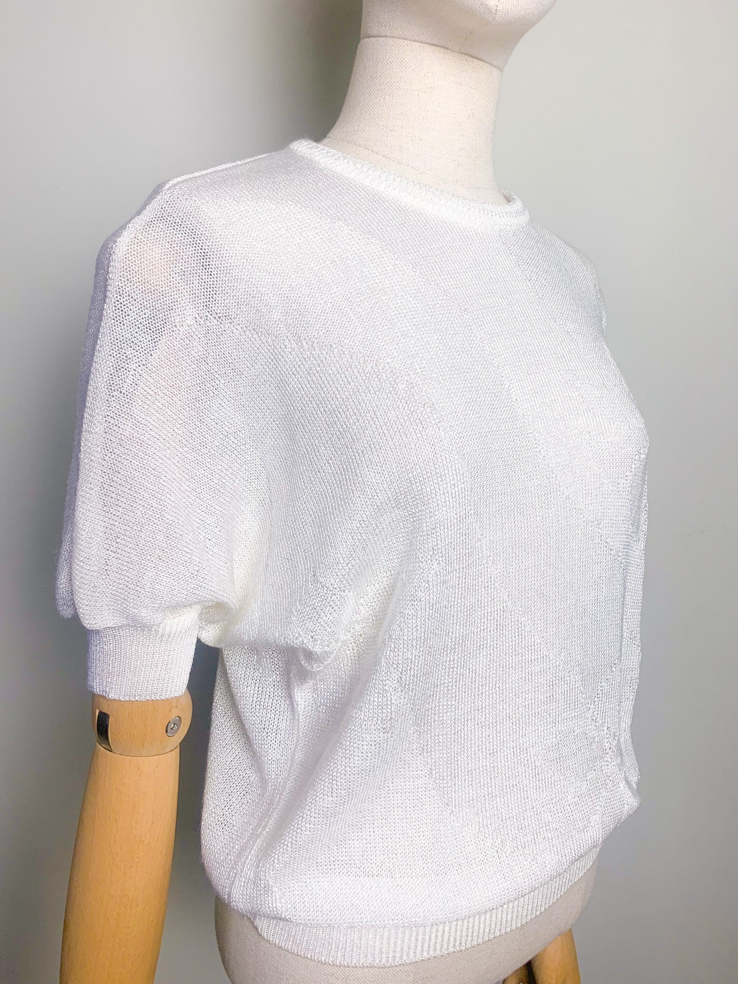 Top en maille manches courtes blanc Vintage