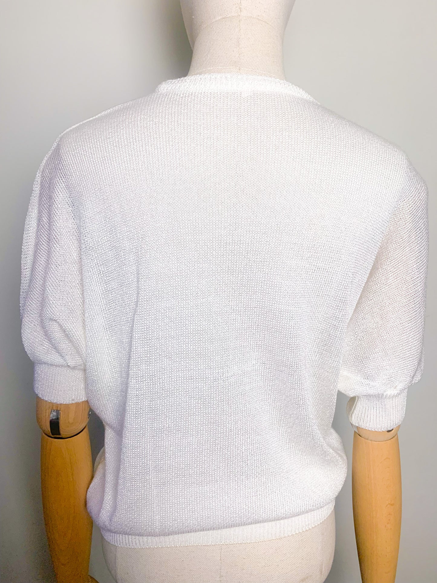 Top en maille manches courtes blanc Vintage