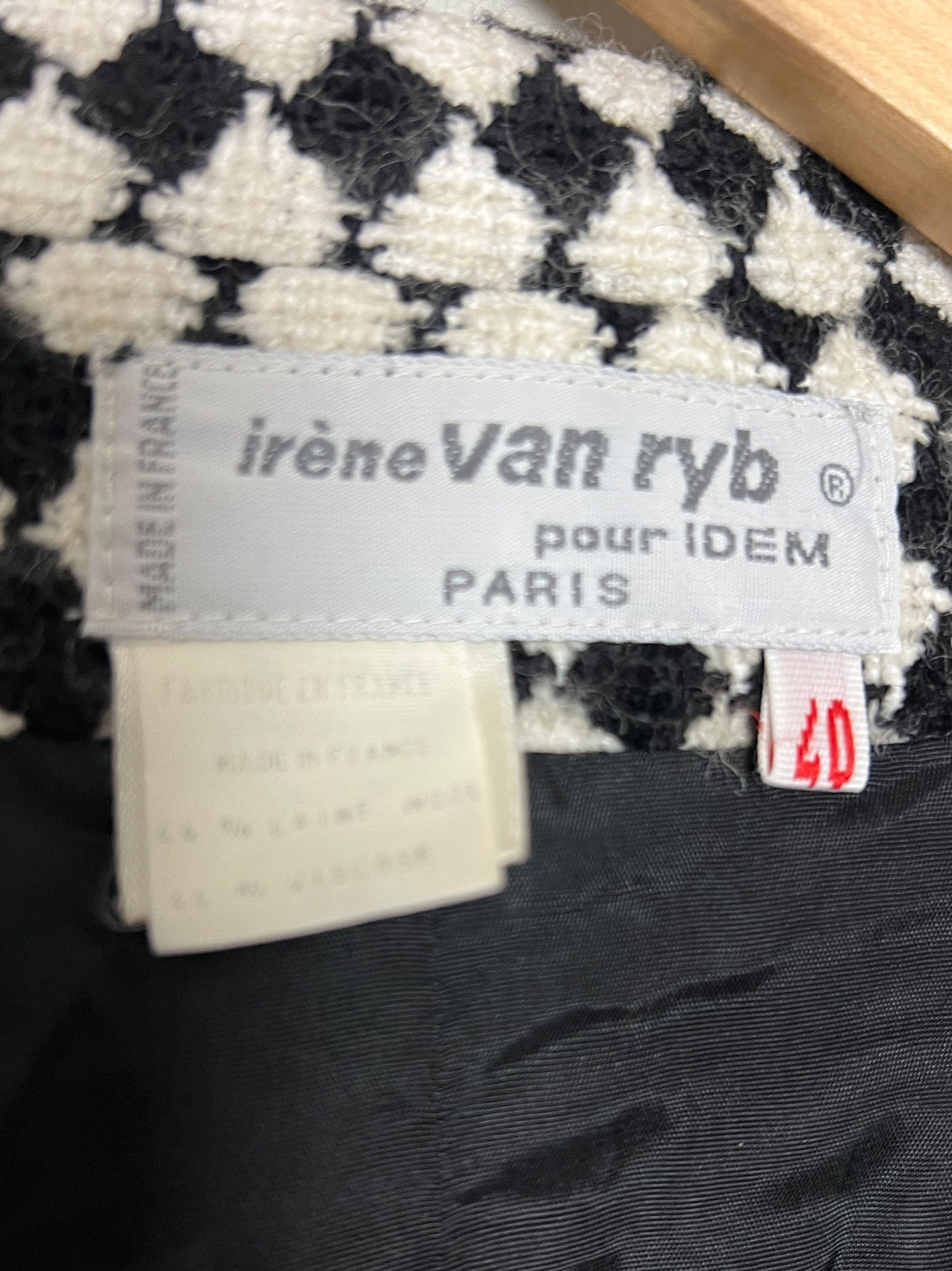 Blazer Créateur Irène Van Ryb - Laine/Viscose - Motif Losange Noir & Blanc - Made in France - T. 38 FR