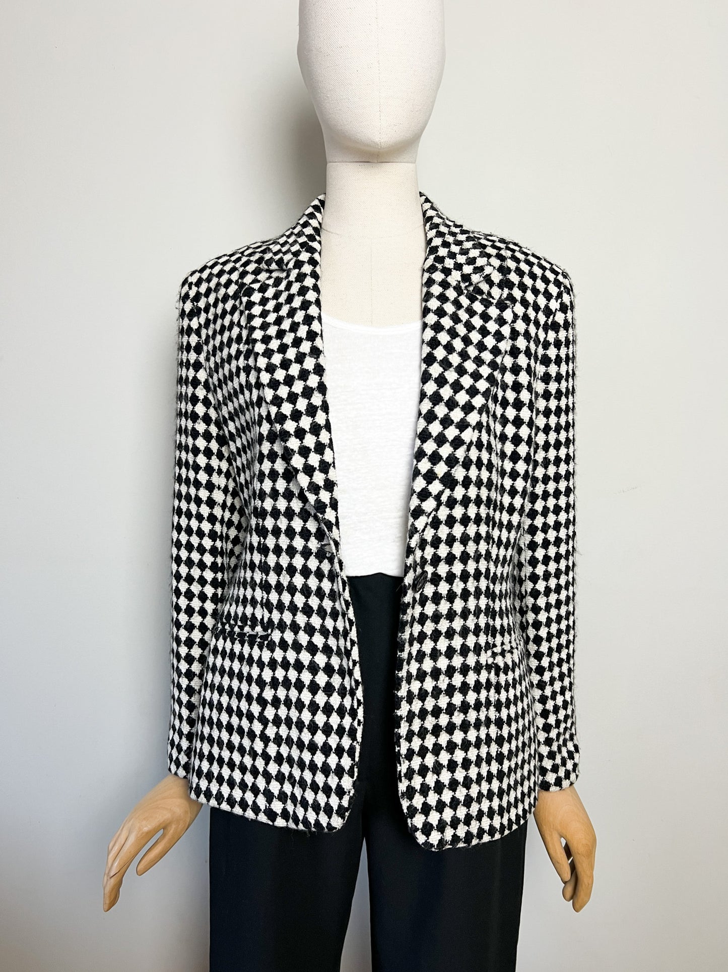 Blazer Créateur Irène Van Ryb - Laine/Viscose - Motif Losange Noir & Blanc - Made in France - T. 38 FR