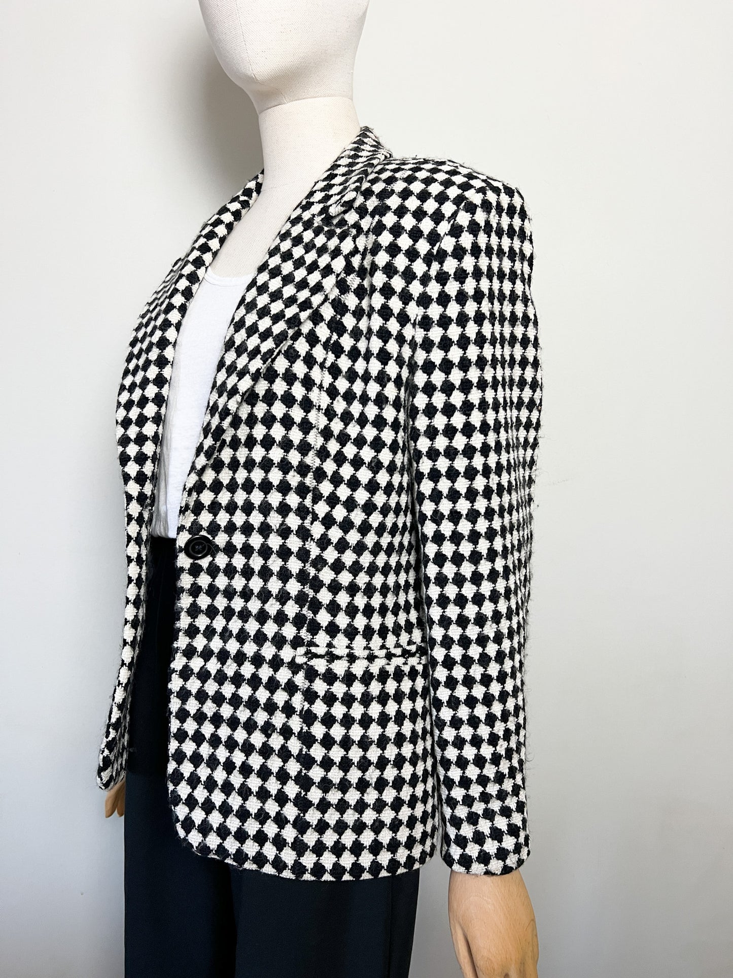 Blazer Créateur Irène Van Ryb - Laine/Viscose - Motif Losange Noir & Blanc - Made in France - T. 38 FR