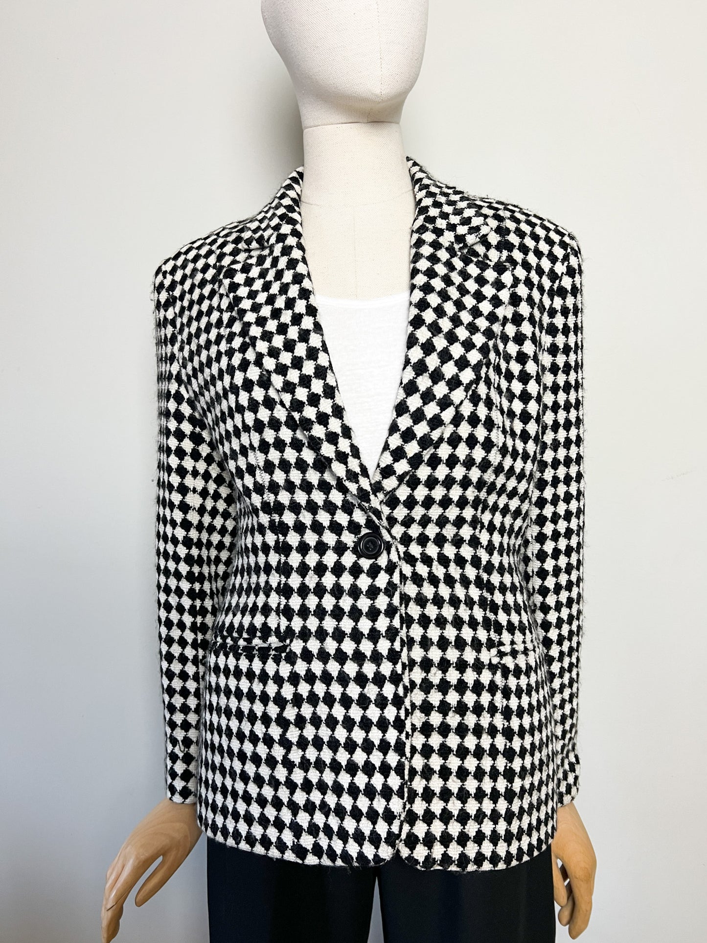 Blazer Créateur Irène Van Ryb - Laine/Viscose - Motif Losange Noir & Blanc - Made in France - T. 38 FR