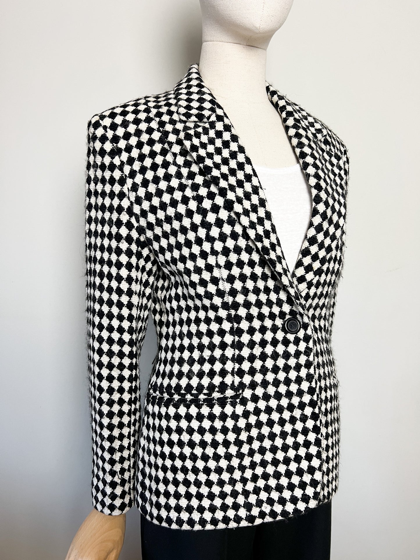 Blazer Créateur Irène Van Ryb - Laine/Viscose - Motif Losange Noir & Blanc - Made in France - T. 38 FR
