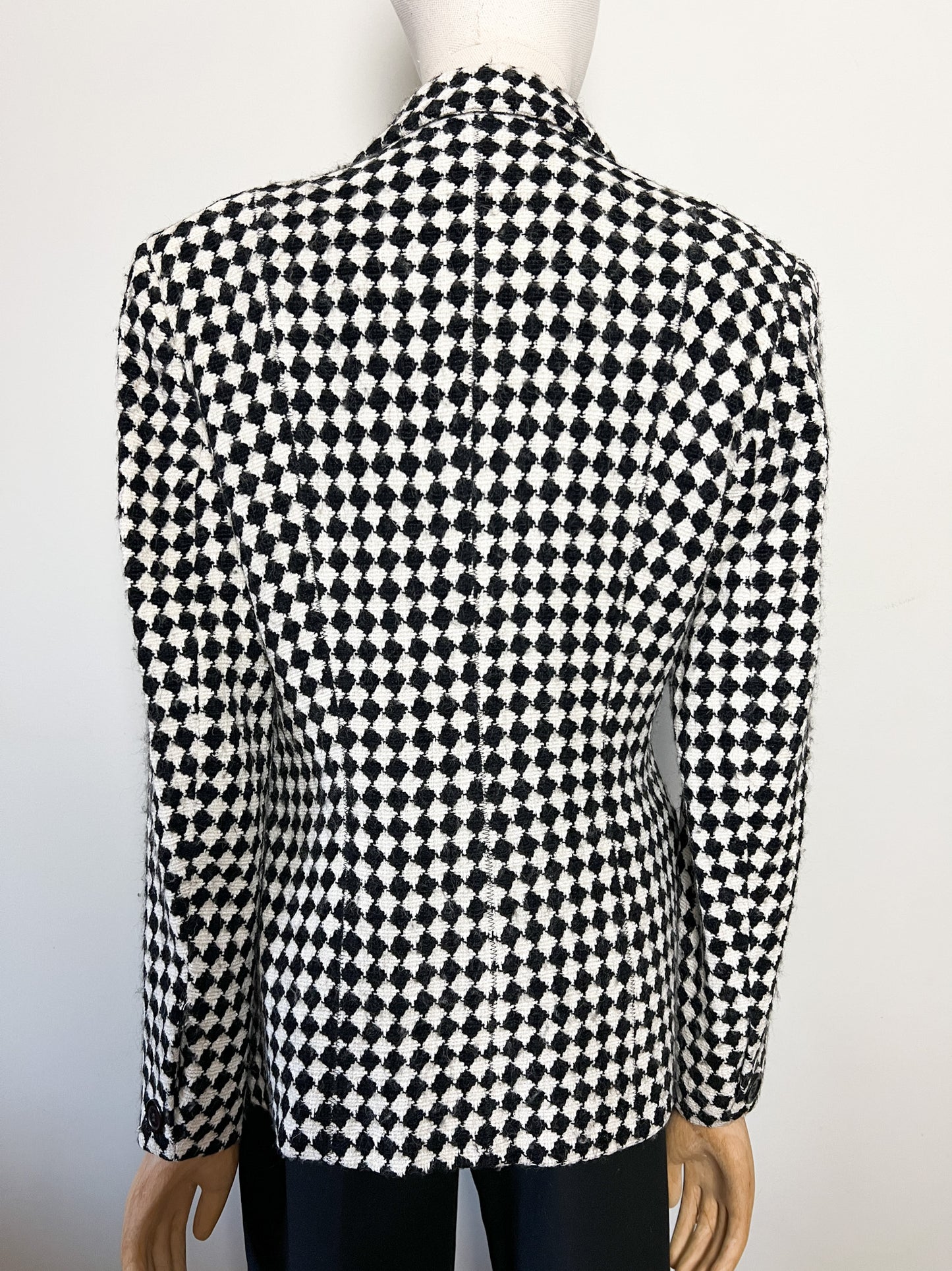 Blazer Créateur Irène Van Ryb - Laine/Viscose - Motif Losange Noir & Blanc - Made in France - T. 38 FR