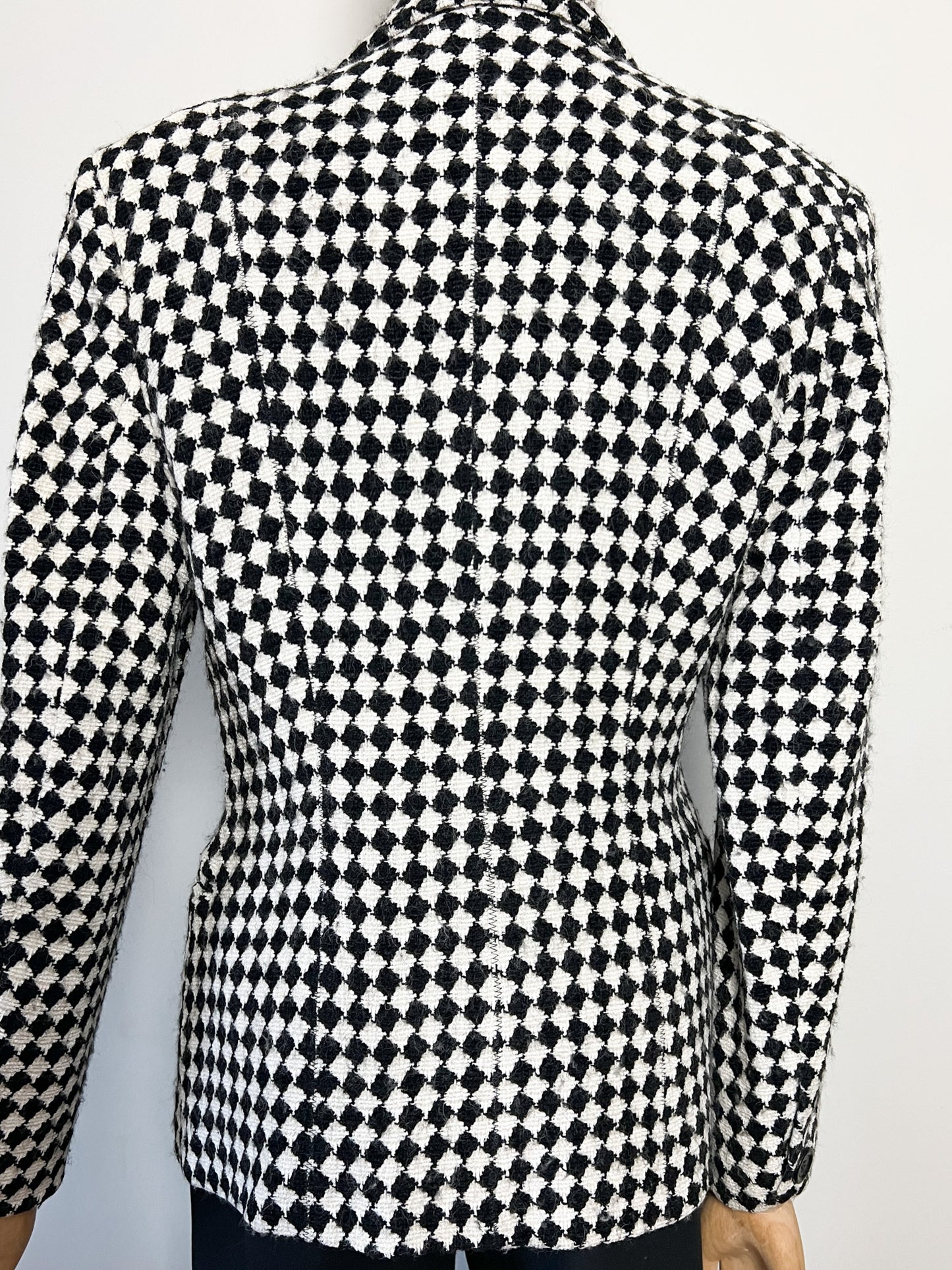 Blazer Créateur Irène Van Ryb - Laine/Viscose - Motif Losange Noir & Blanc - Made in France - T. 38 FR