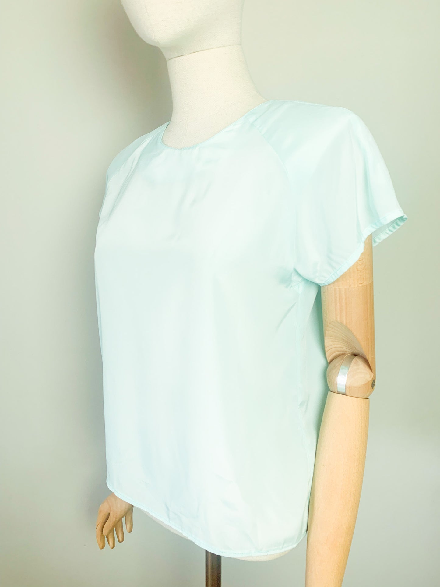 Blouse fluide manches courtes vert d’eau vintage