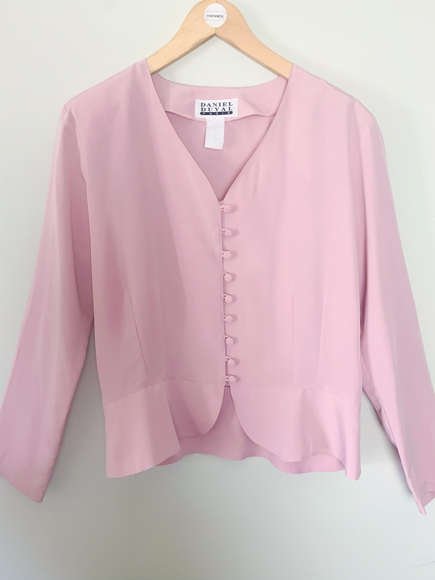 Top blouse à basques femme manches longues rose vintage 80s Daniel Duval
