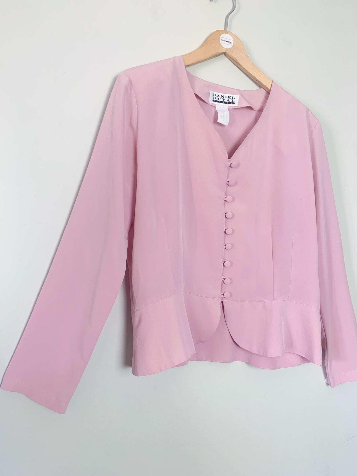 Top blouse à basques femme manches longues rose vintage 80s Daniel Duval