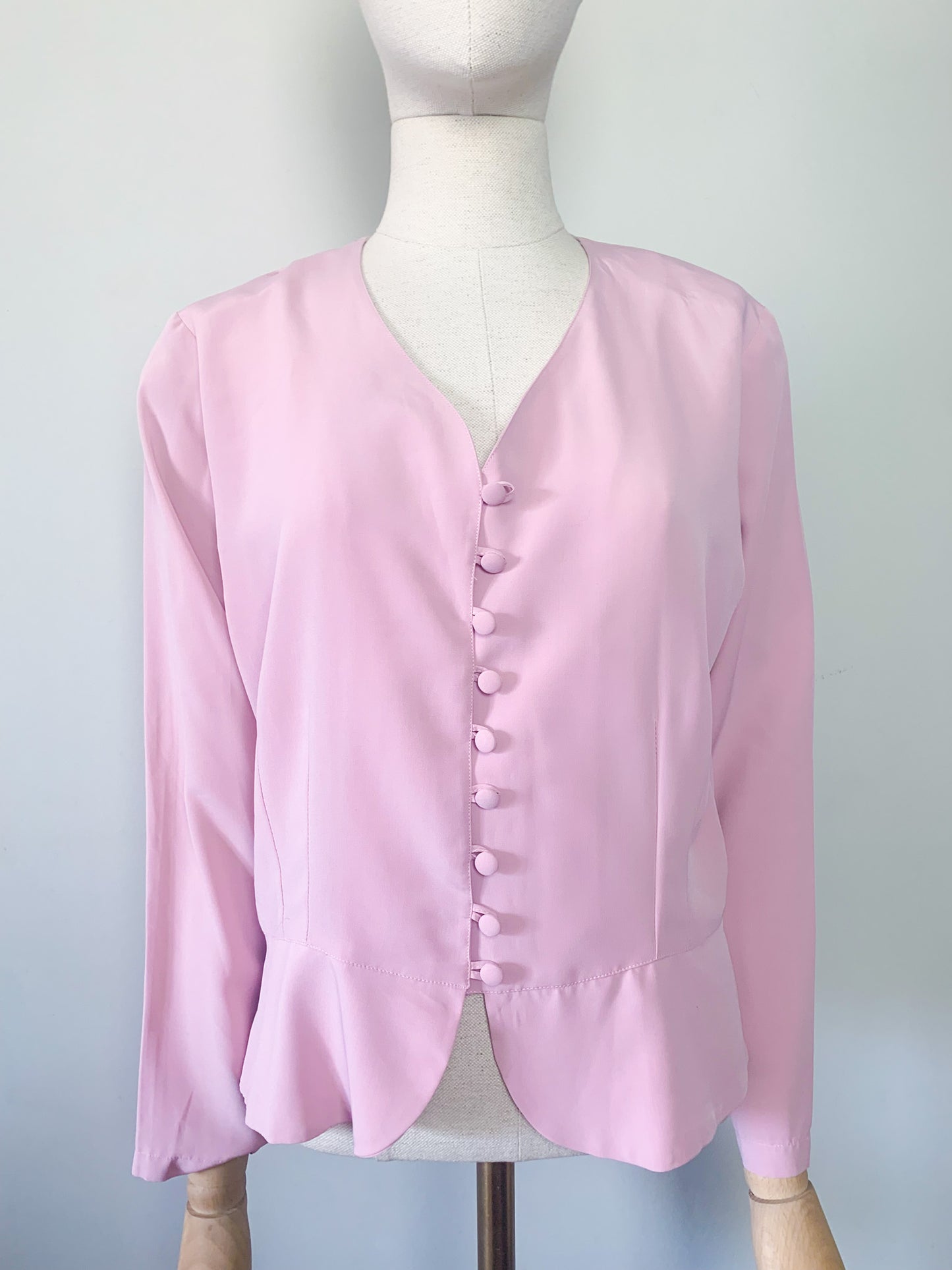 Top blouse à basques femme manches longues rose vintage 80s Daniel Duval