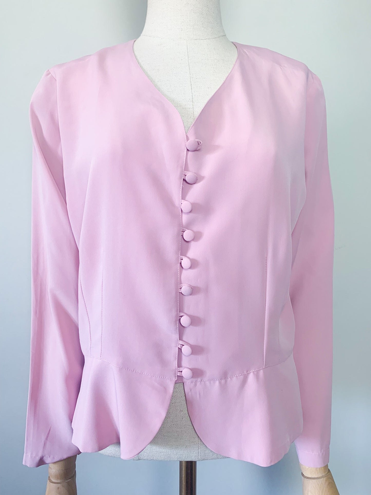 Top blouse à basques femme manches longues rose vintage 80s Daniel Duval