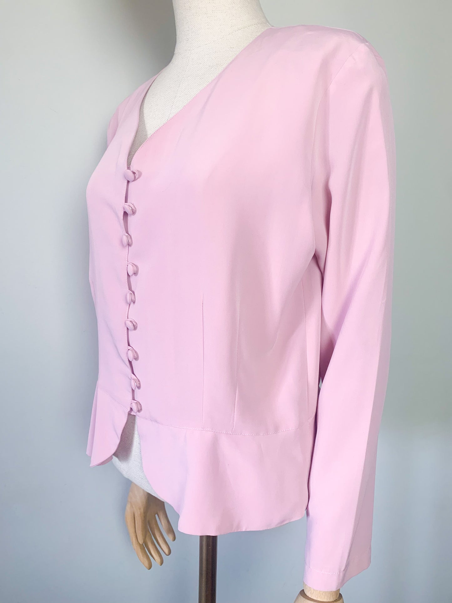 Top blouse à basques femme manches longues rose vintage 80s Daniel Duval