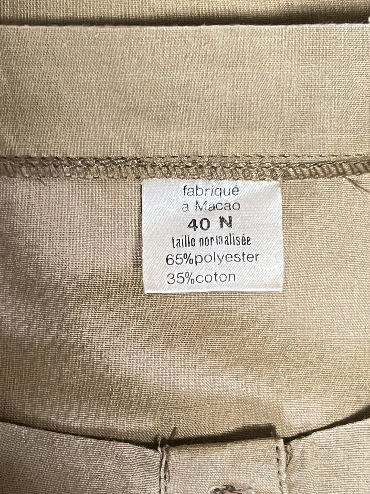 Top Blouse Manches Courtes Vintage Années 90 Style Utility Safari - Beige Kaki - T. 38 (M)