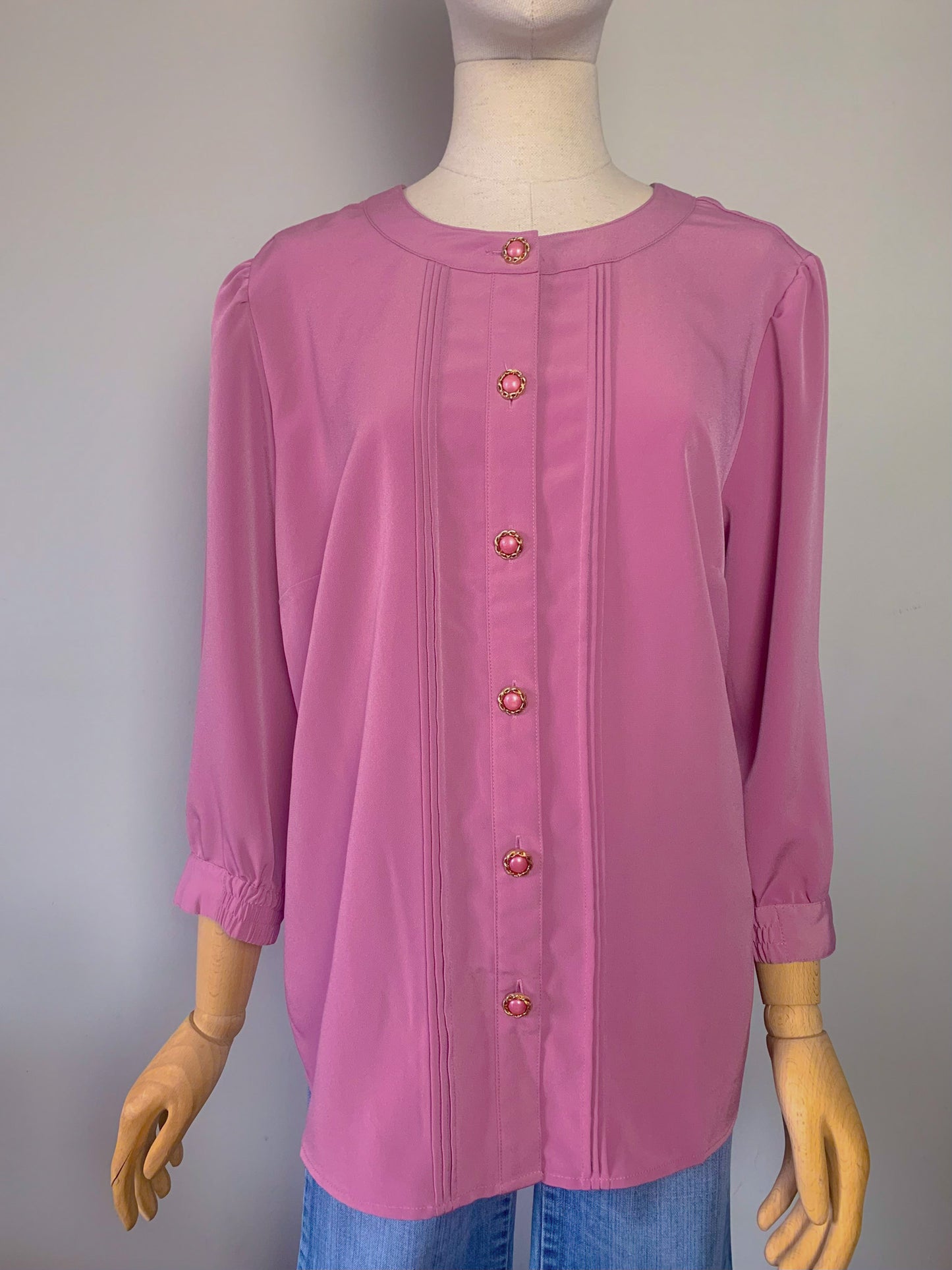 Blouse manches mi longues vieux rose foncé vintage