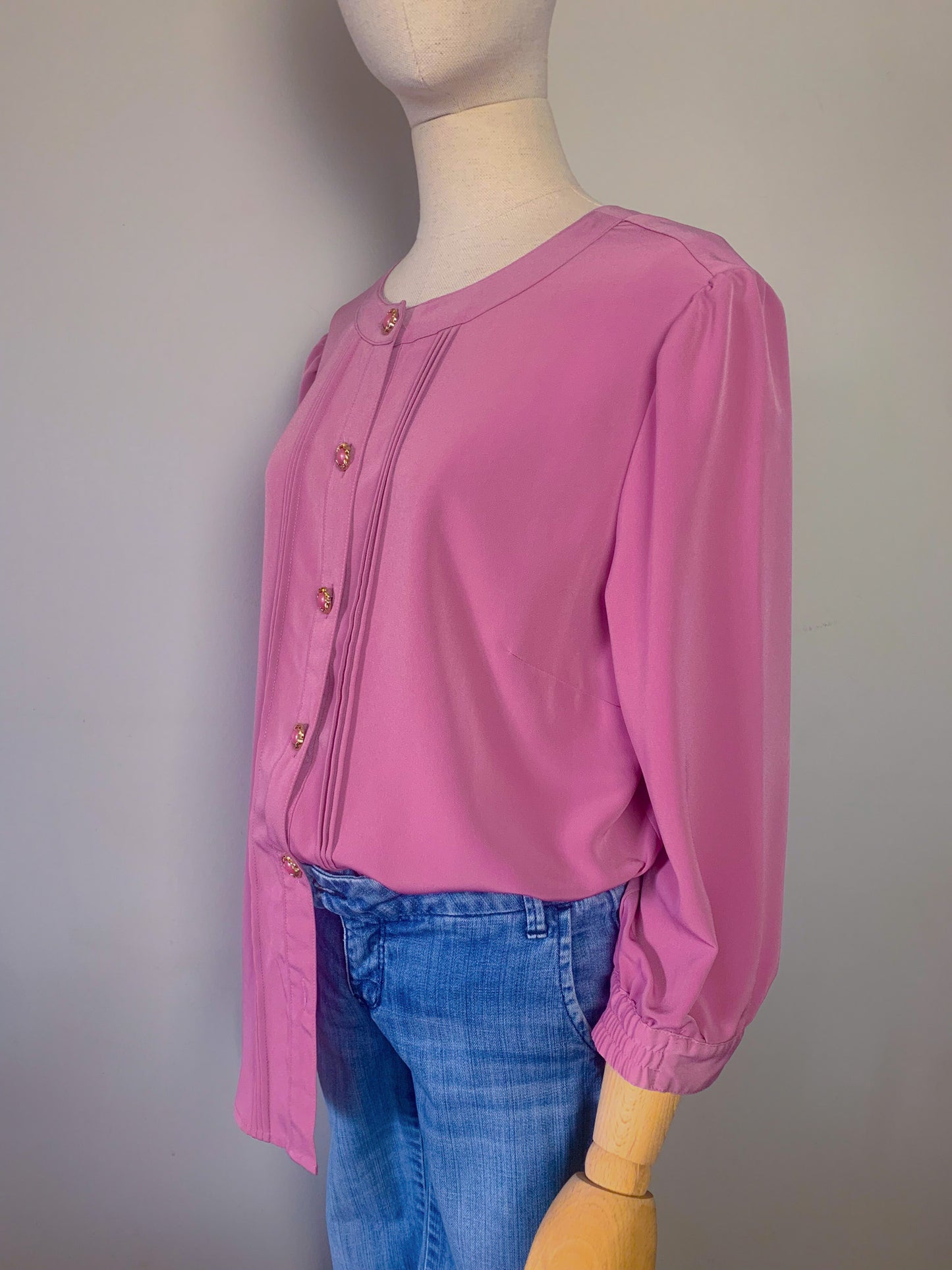 Blouse manches mi longues vieux rose foncé vintage