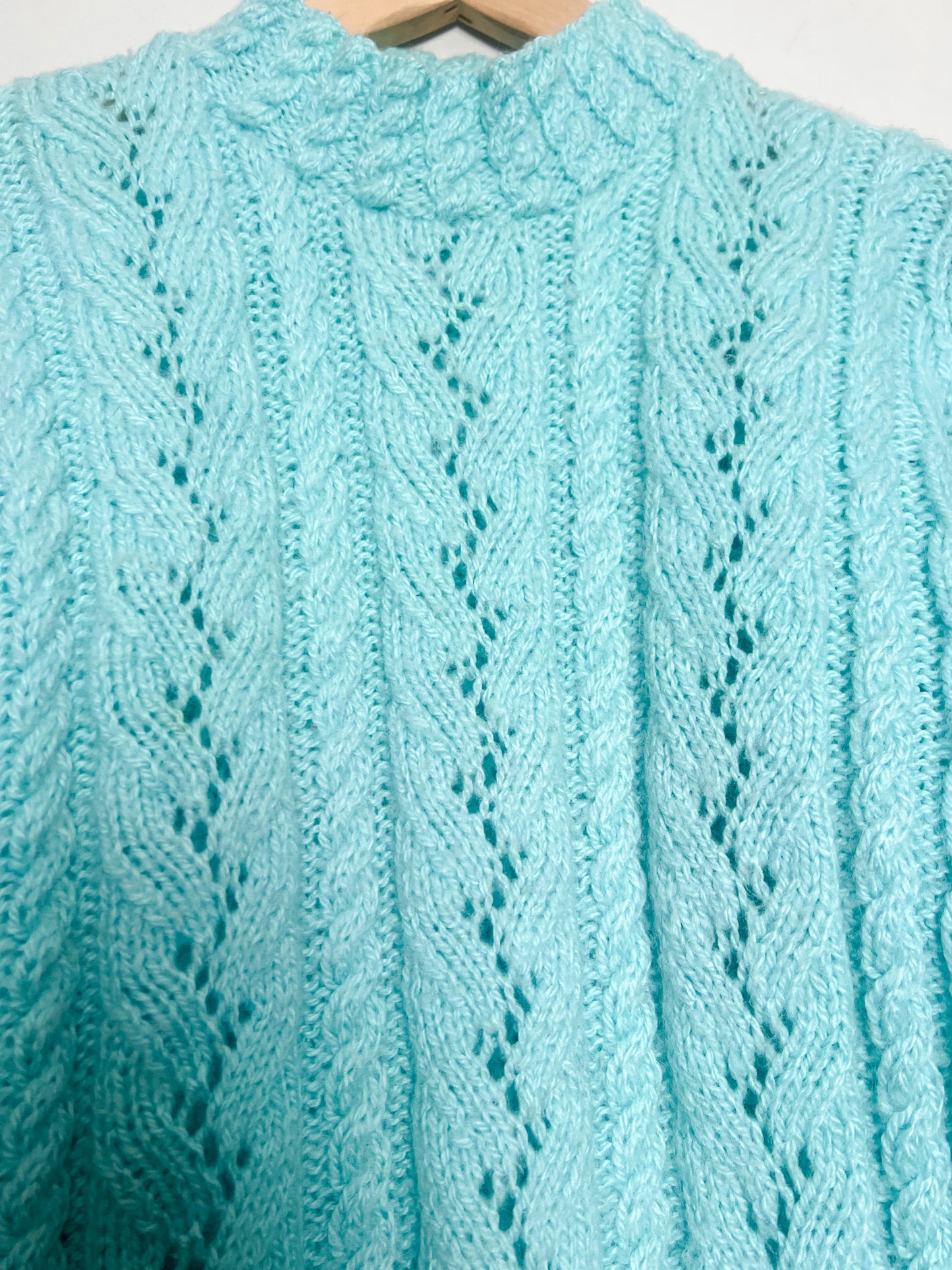 Pull Laine Torsades Vintage (Tricoté Main) - Bleu Turquoise - T. 36/38