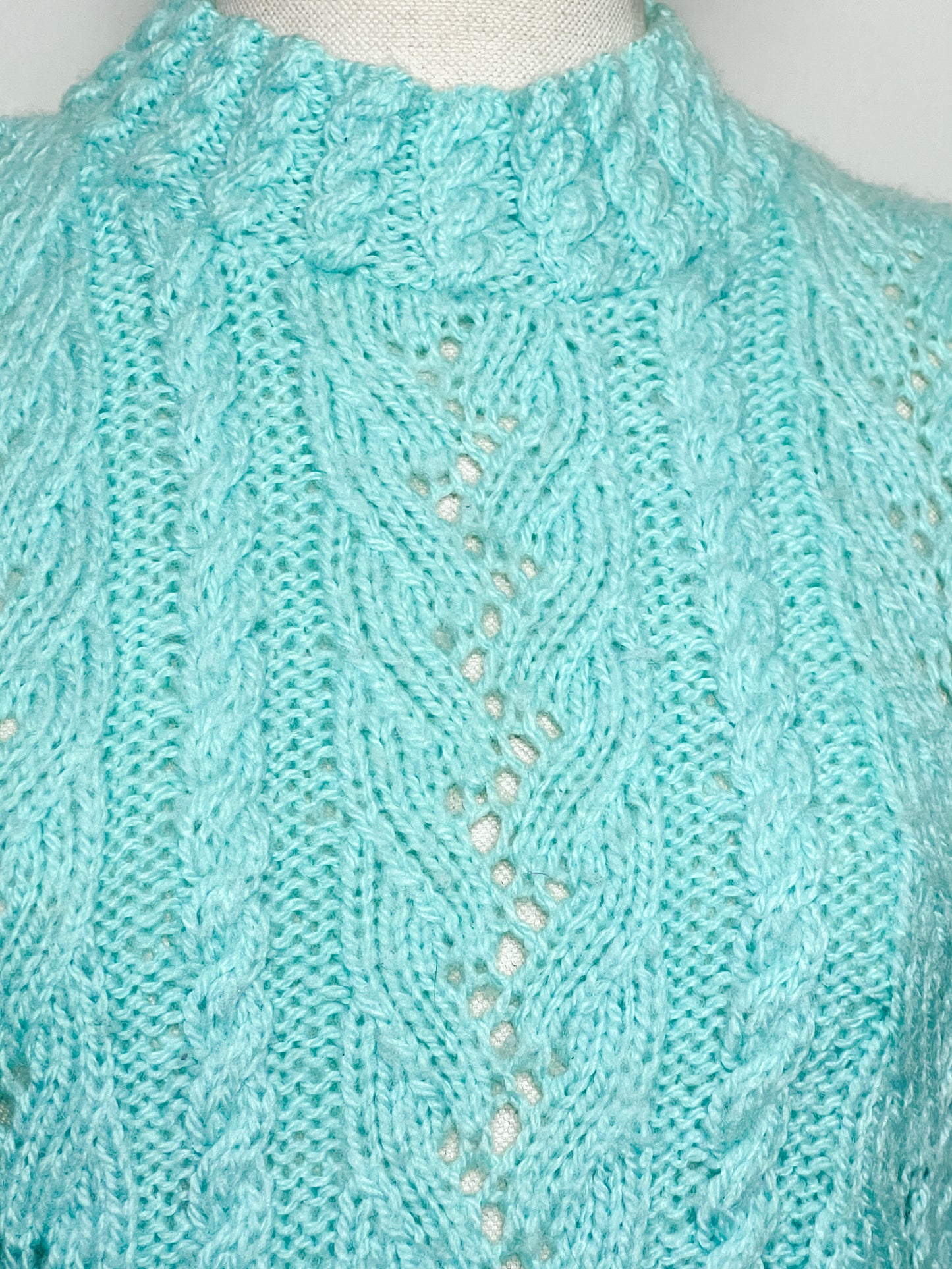 Pull Laine Torsades Vintage (Tricoté Main) - Bleu Turquoise - T. 36/38