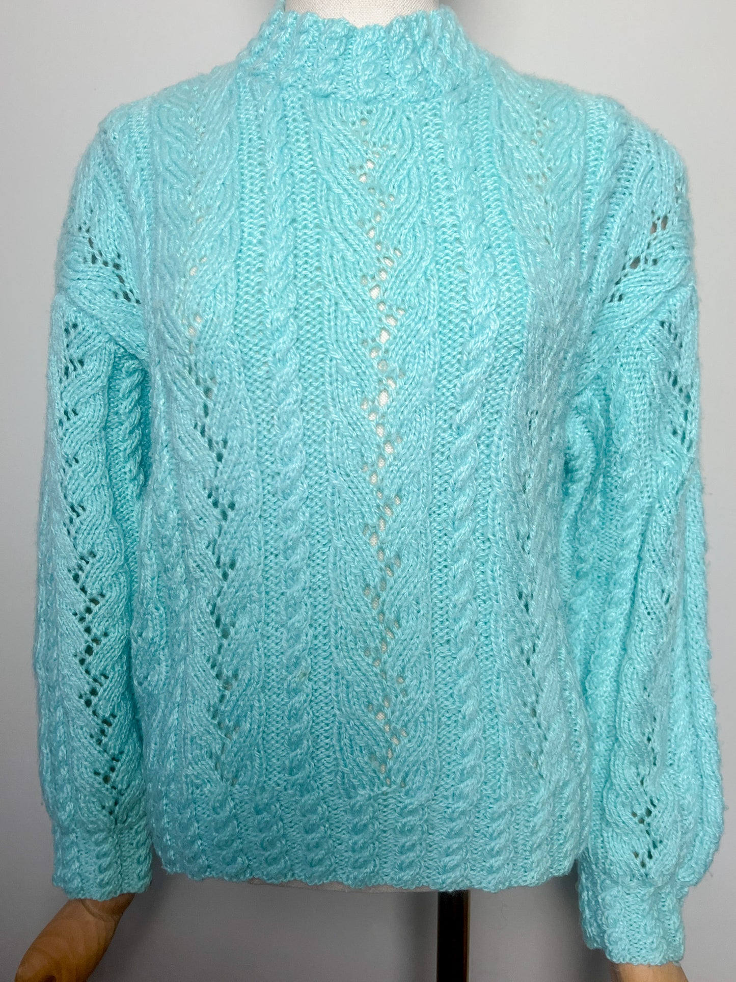 Pull Laine Torsades Vintage (Tricoté Main) - Bleu Turquoise - T. 36/38