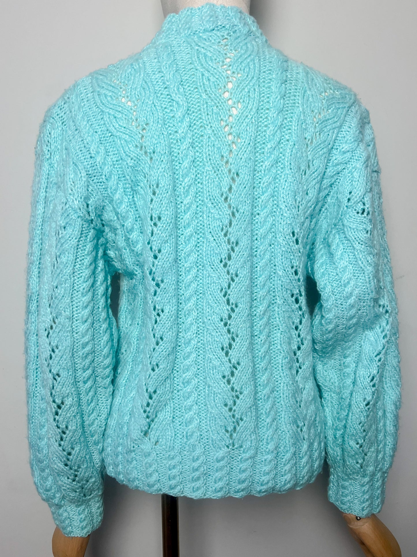 Pull Laine Torsades Vintage (Tricoté Main) - Bleu Turquoise - T. 36/38