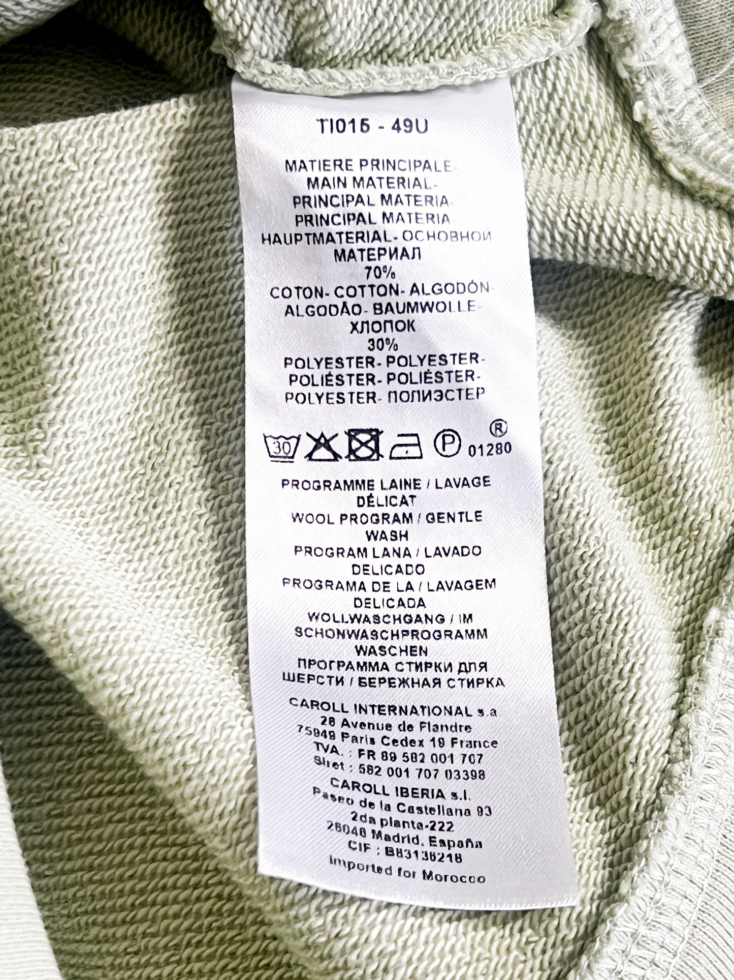 Sweatshirt Caroll Rétro 80's / 90's - Coupe Blousante Courte - Vert Pâle - T. M (38/40)