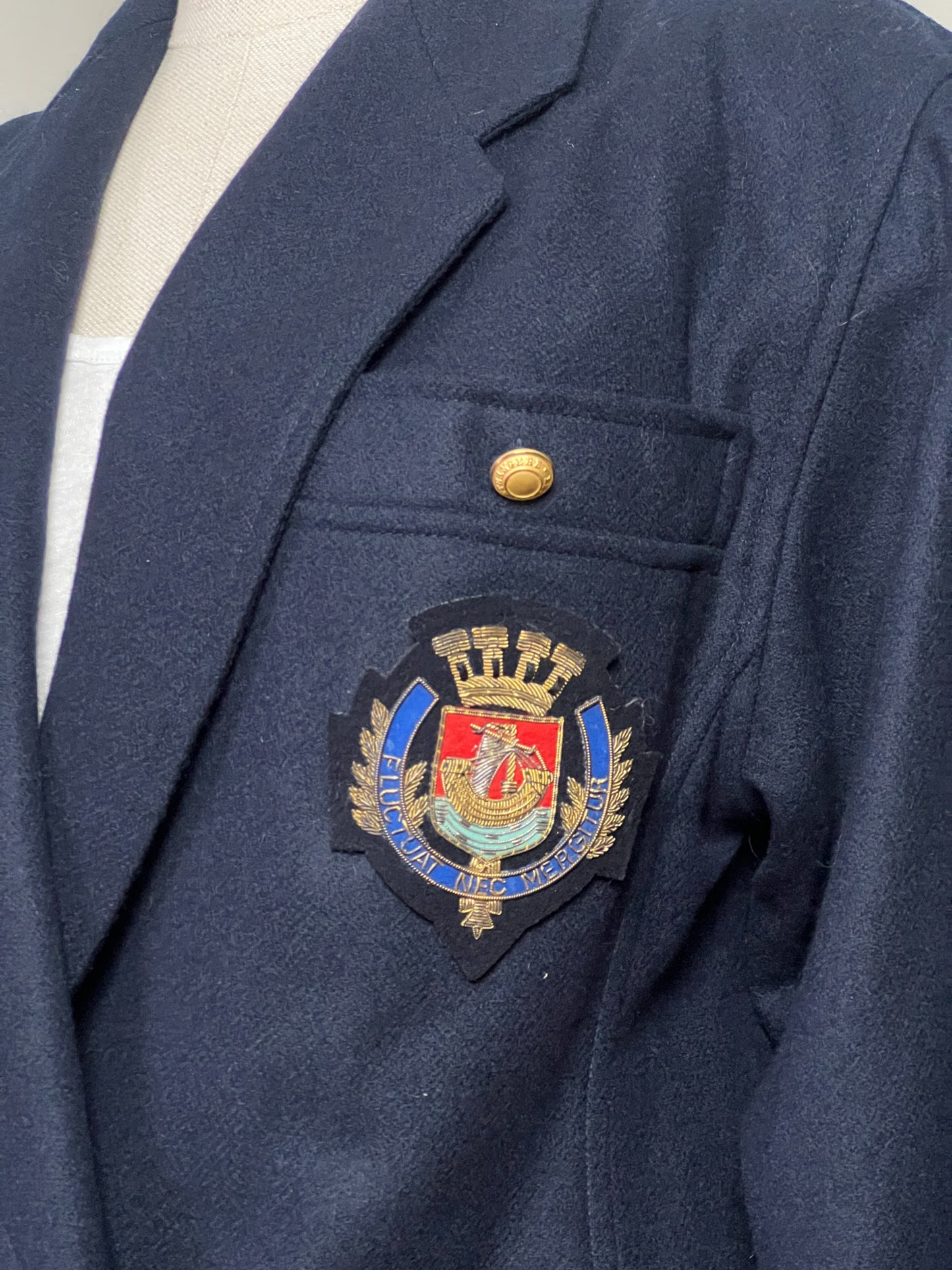 Veste Blazer Croisé Vintage Beretta Mediane - 100% Laine Marine - Style Militaire Écusson Paris - T. 38
