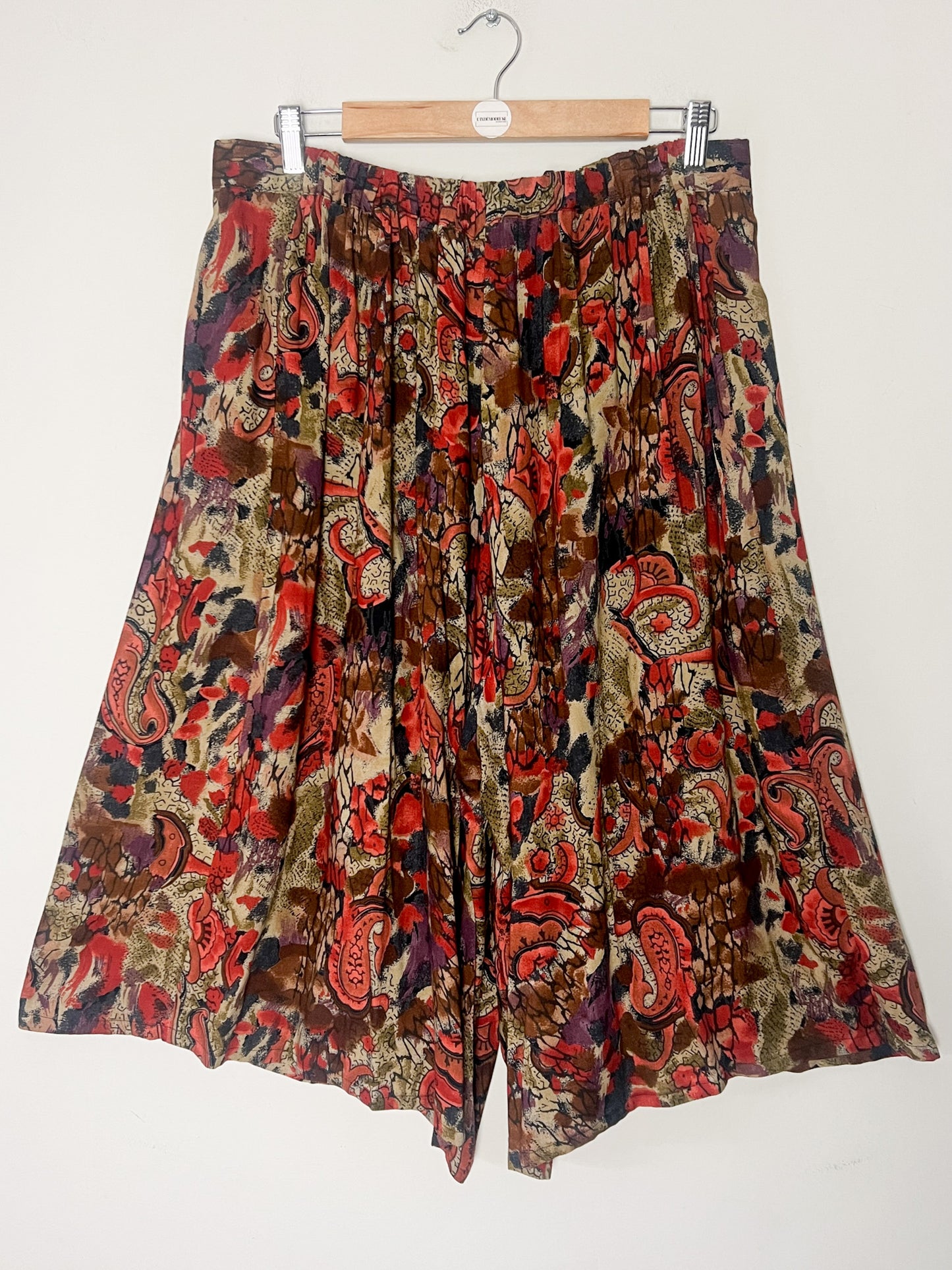 Jupe-Culotte Vintage Wide Leg - Imprimé Abstrait Tons Rouille & Kaki - Taille 42/44 (Années 90)