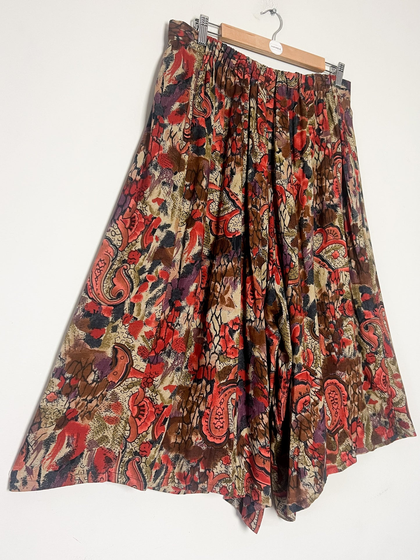Jupe-Culotte Vintage Wide Leg - Imprimé Abstrait Tons Rouille & Kaki - Taille 42/44 (Années 90)